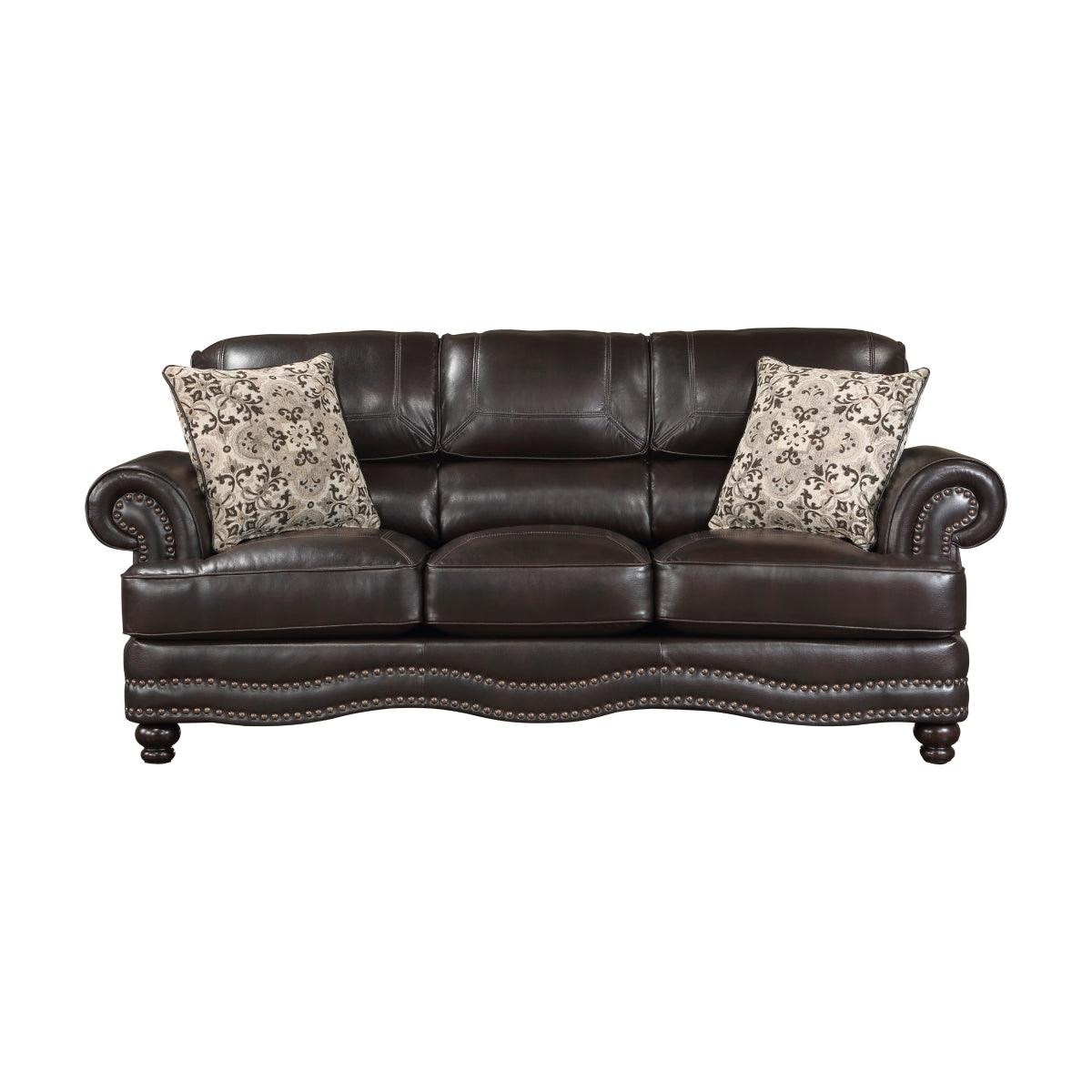 Milford Brown Faux Leather Sofa front view
