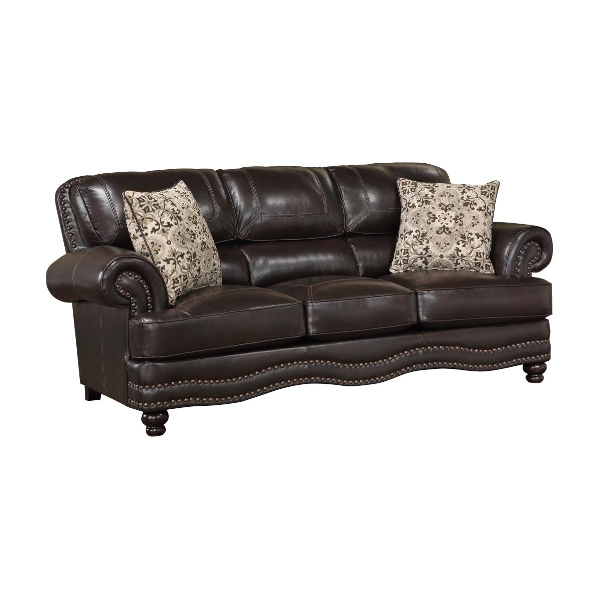 Milford Brown Faux Leather Sofa side view