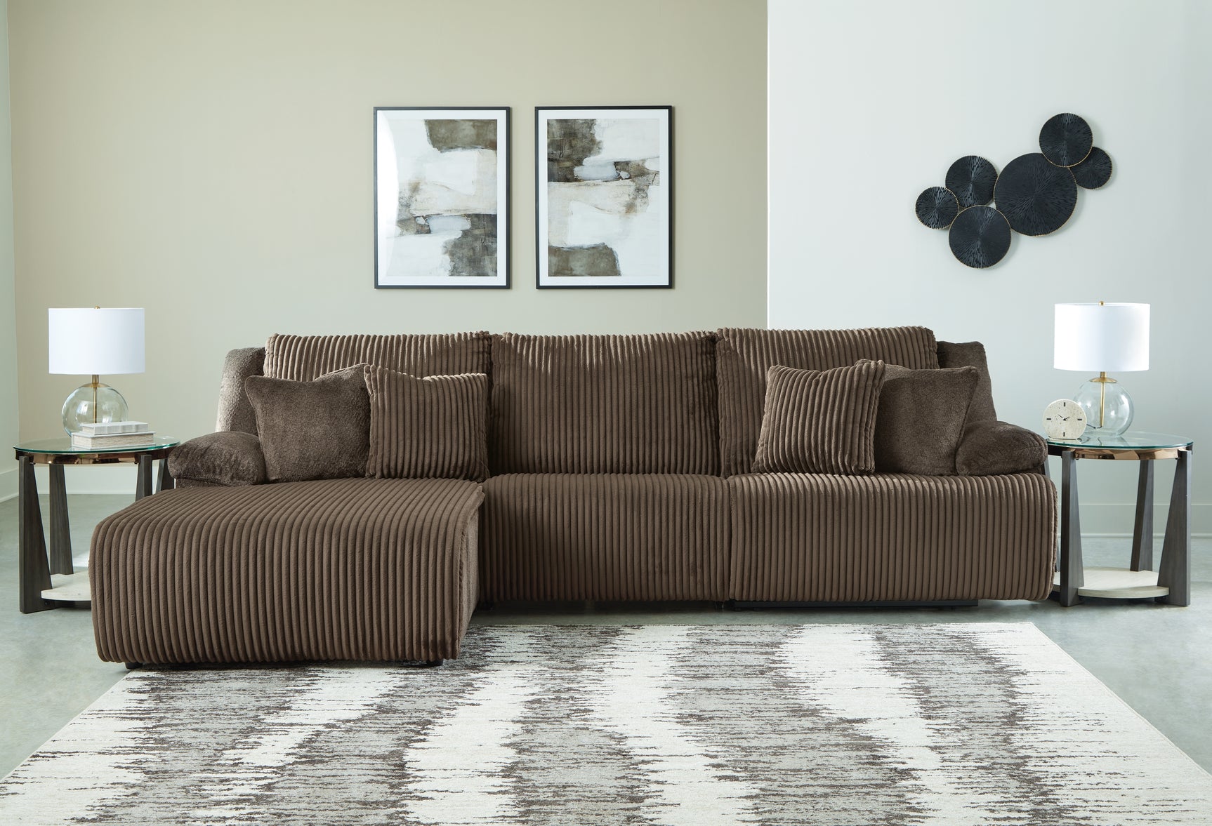 Side view of Top Tier Chocolate 3-Piece Sectional Sofa Chaise chaise