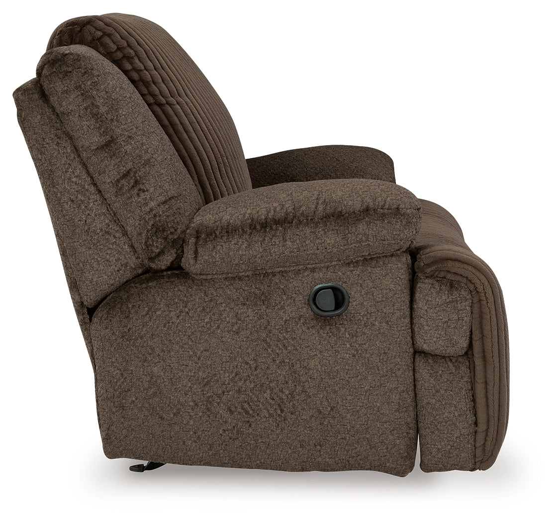 Top Chocolate Tier Reclining sofa and recliner in chocolate brown fabric