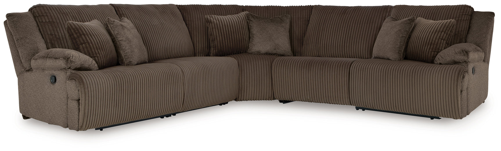 Top Chocolate Tier 5-Piece Sectional Sofa with Recliner in chocolate corduroy upholstery