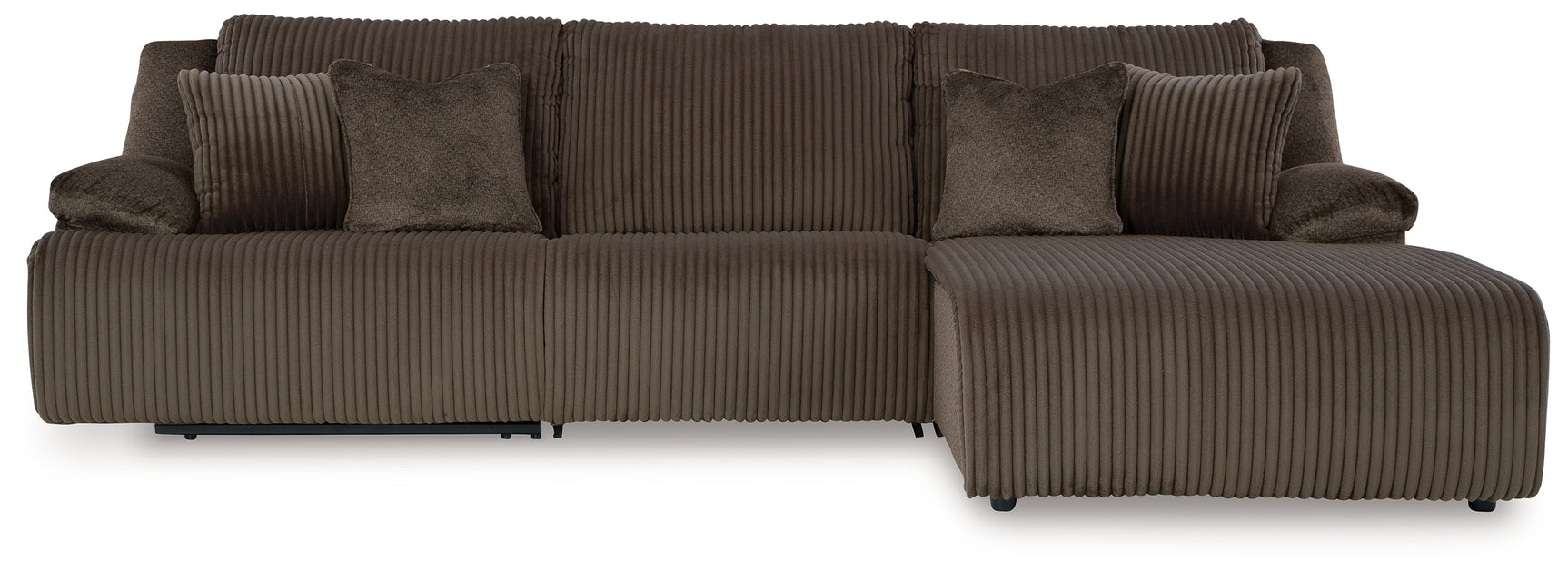 Side view of Top Tier Chocolate Velvet 3-Piece Sectional Sofa with Chaise