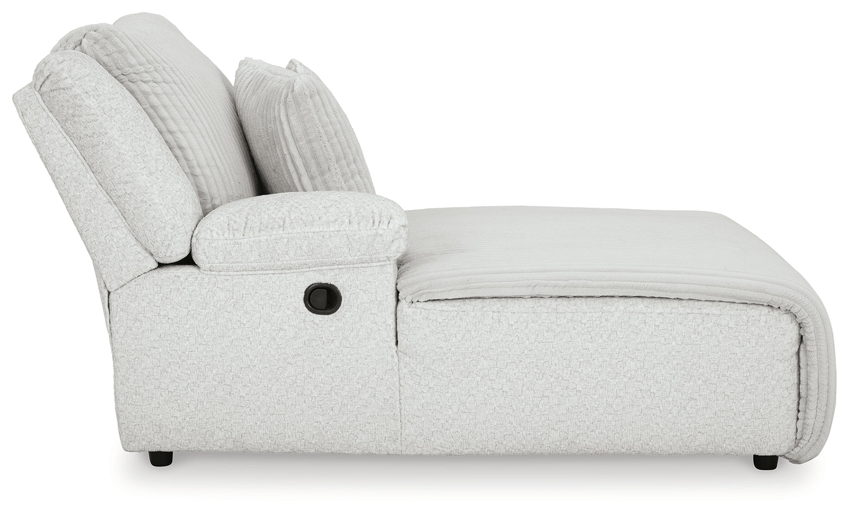 Side view of sectional showing chaise and console