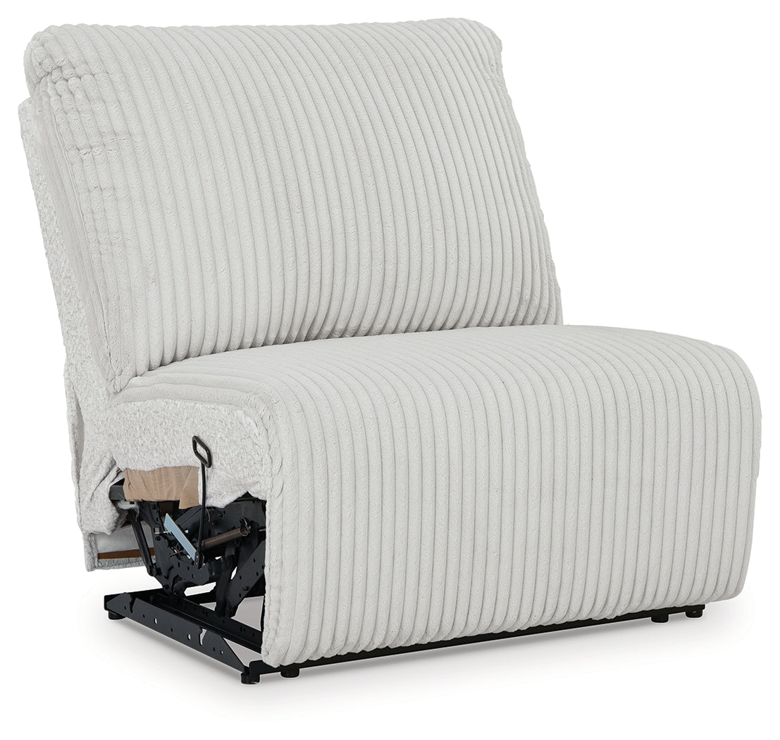 Angle closed recliner showing upholstery detail