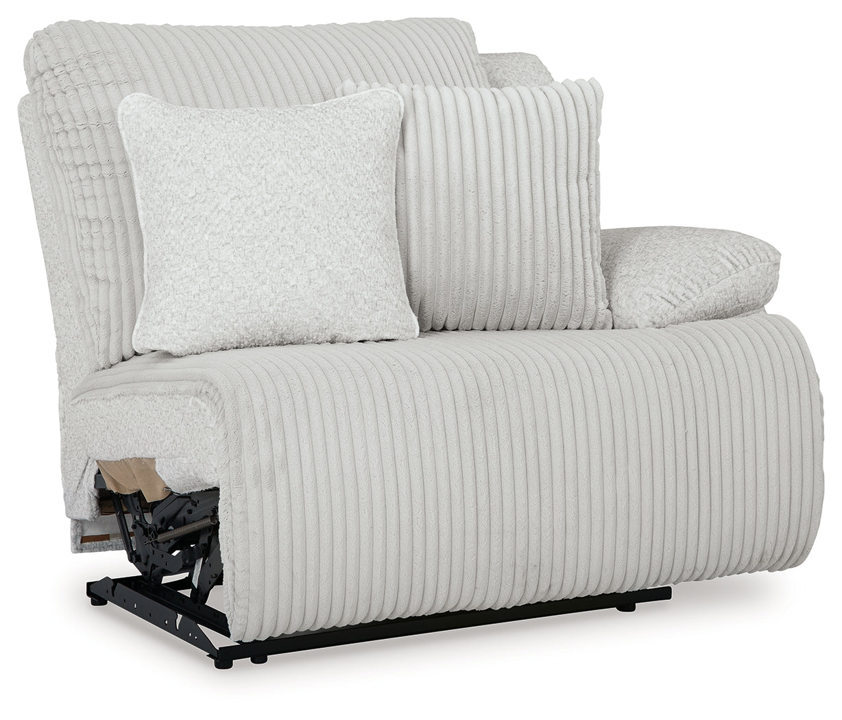 Angle view showing upholstery stitching