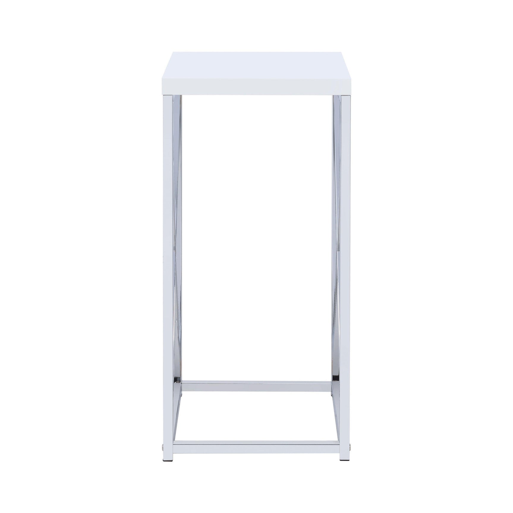 Edmund Accent Table showing metal legs and plastic glides underneath