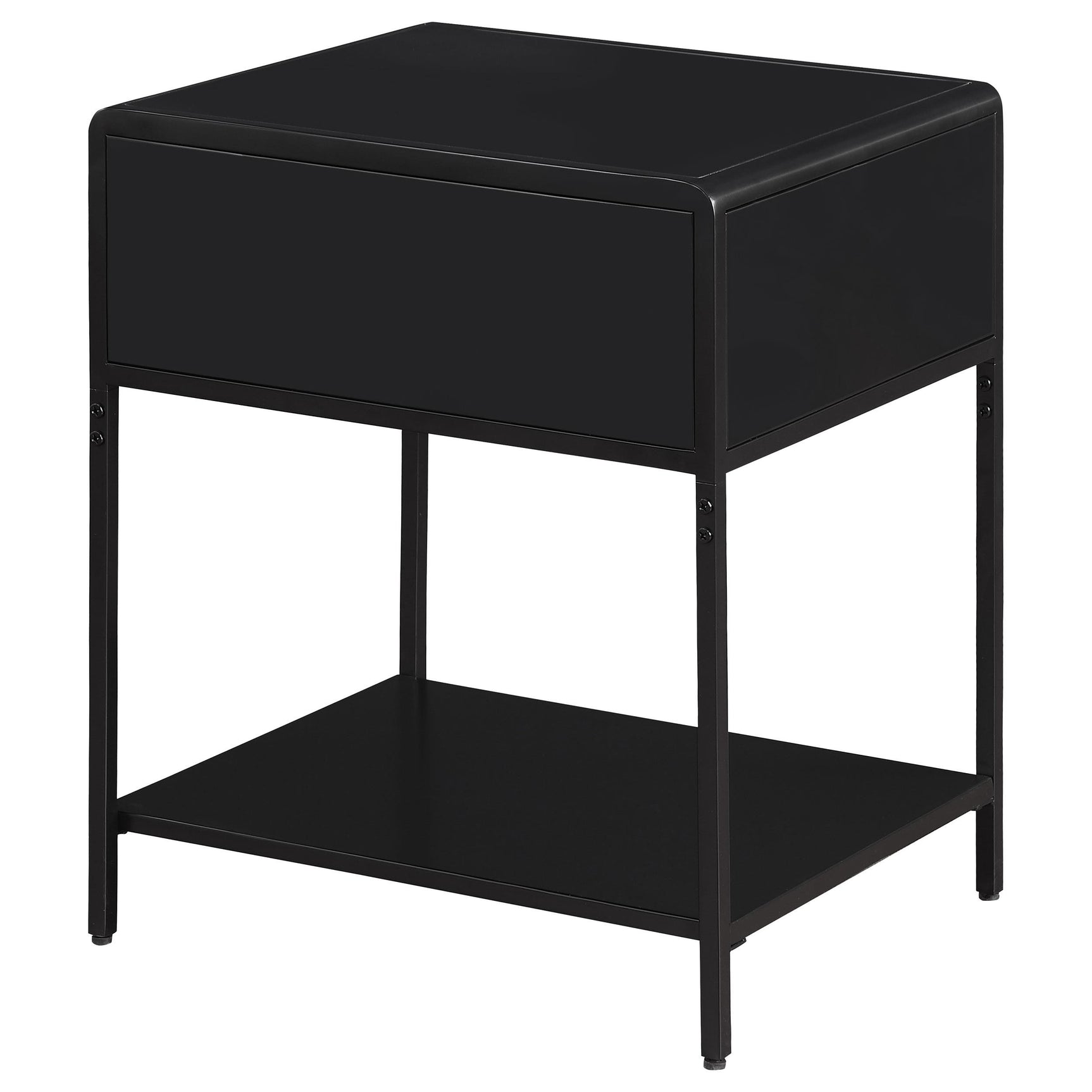 Metal frame and leveler detail on Amherst side table