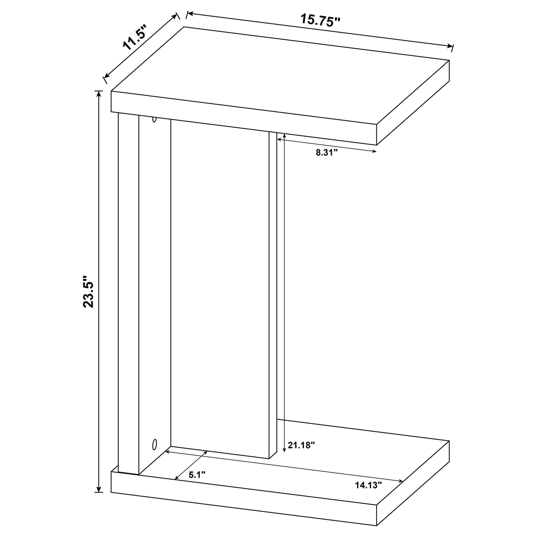 Side table demonstrating compact profile next to couch