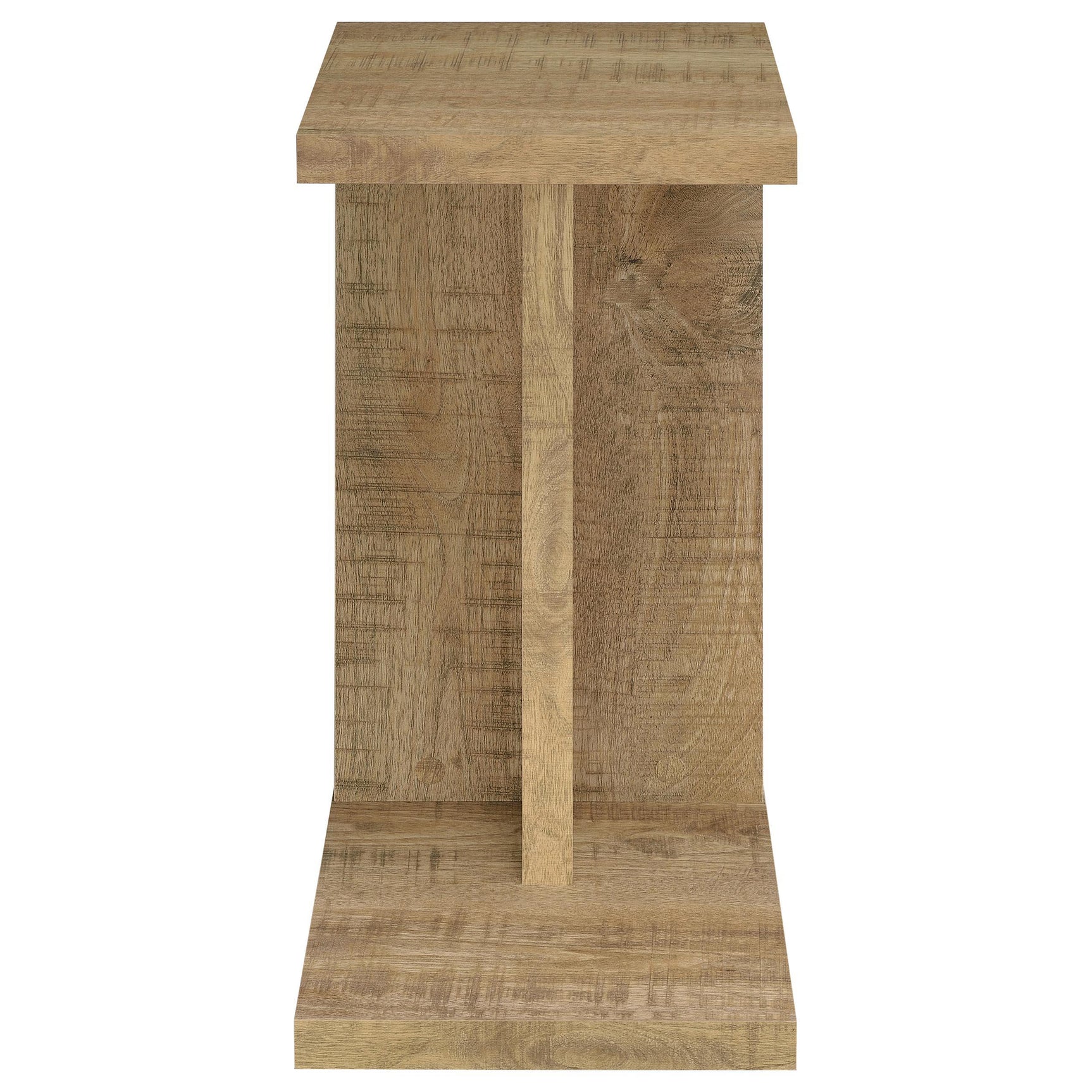 Side view showing C-shaped design sliding over sofa arm