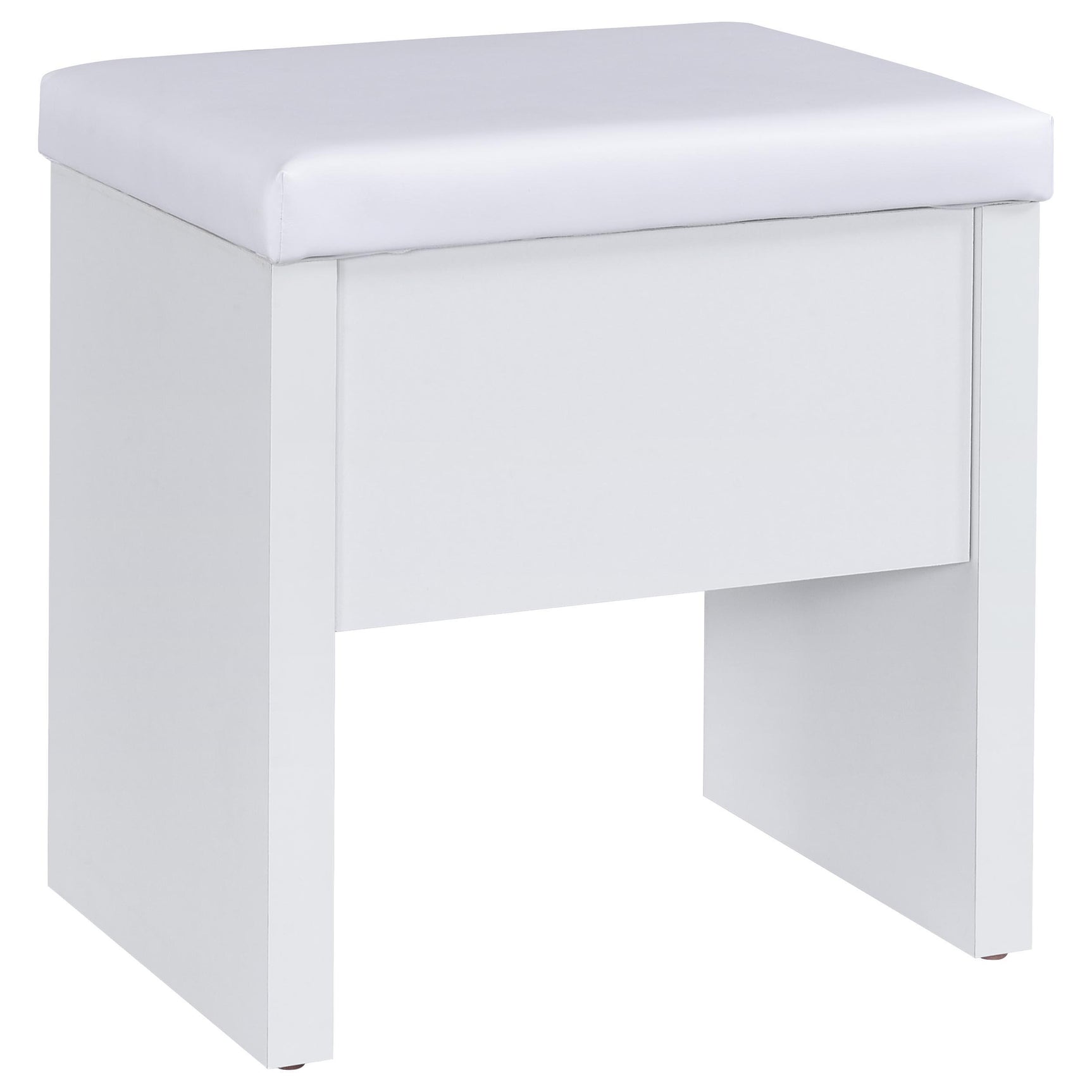 Bunbury white makeup vanity table set with storage mirror and upholstered stool