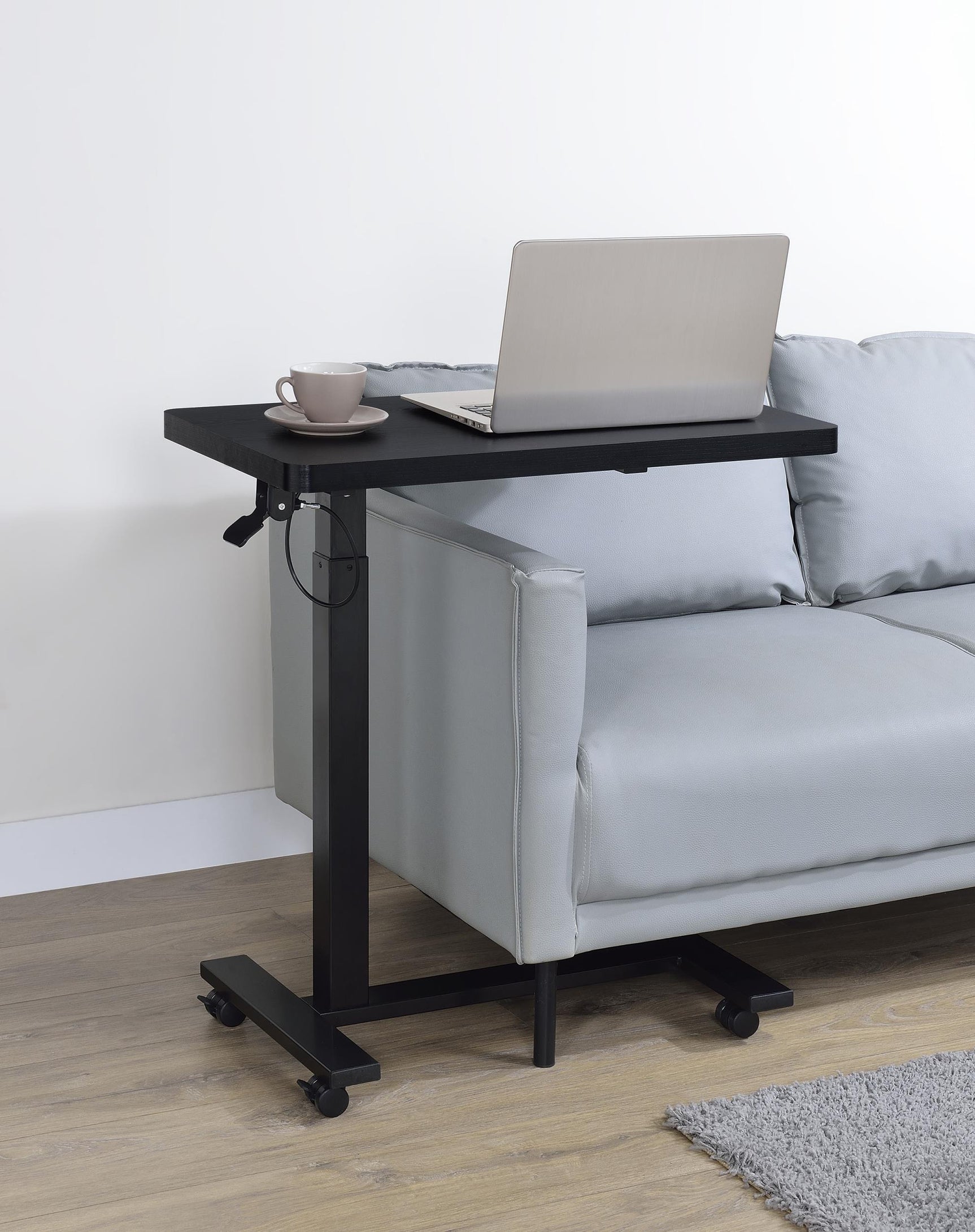 Westpark side table black metal base with caster wheels