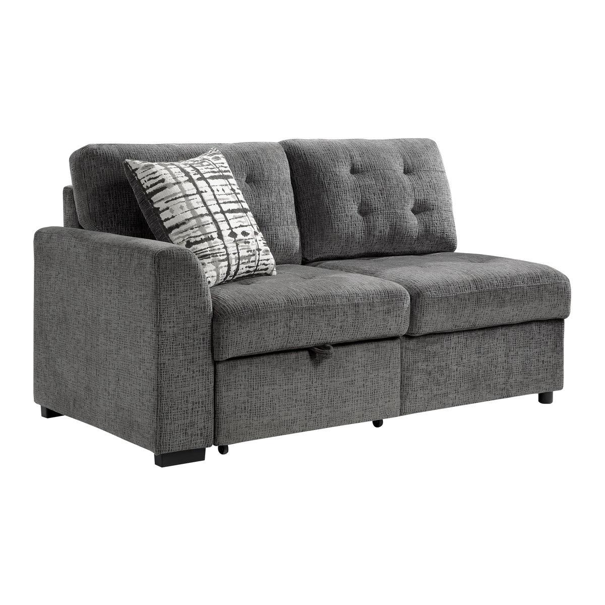 detail view of Lanning Gray Fabric 3-Piece Sectional with Pull-Out Bed and Ottoman sectional sofa