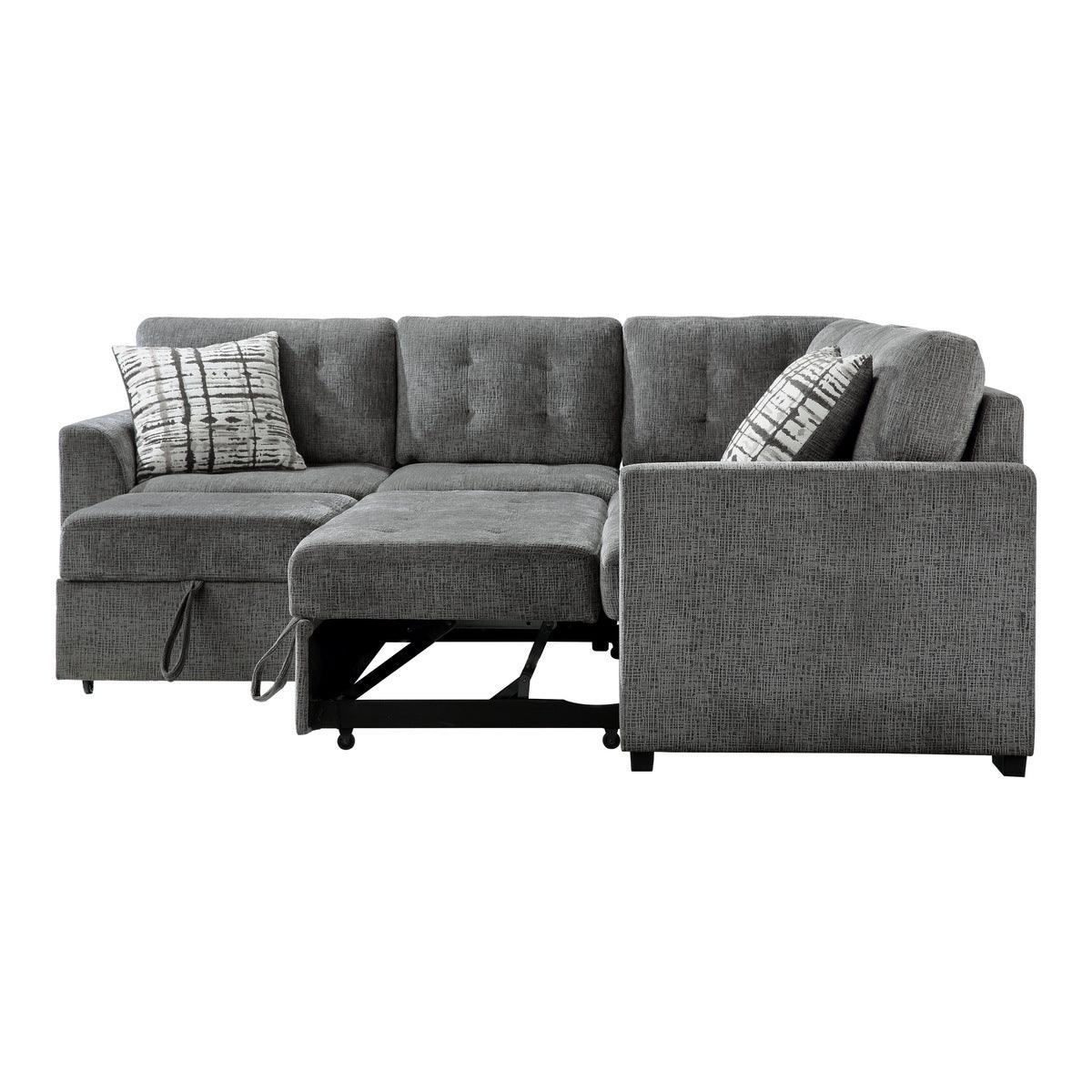 main view of Lanning Gray Fabric 3-Piece Sectional with Pull-Out Bed and Ottoman sectional sofa