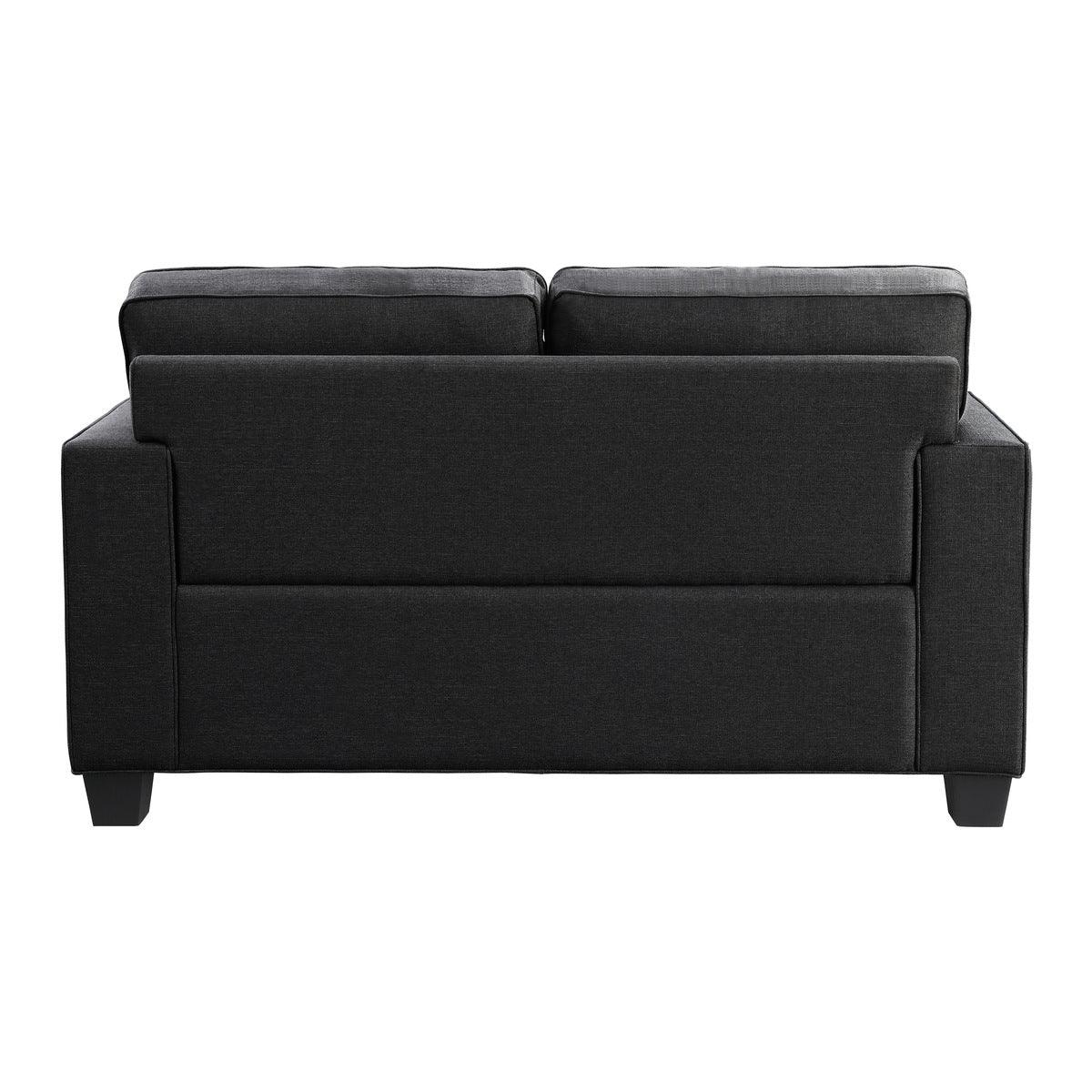 Elmont Black Textured Fabric Loveseat back view