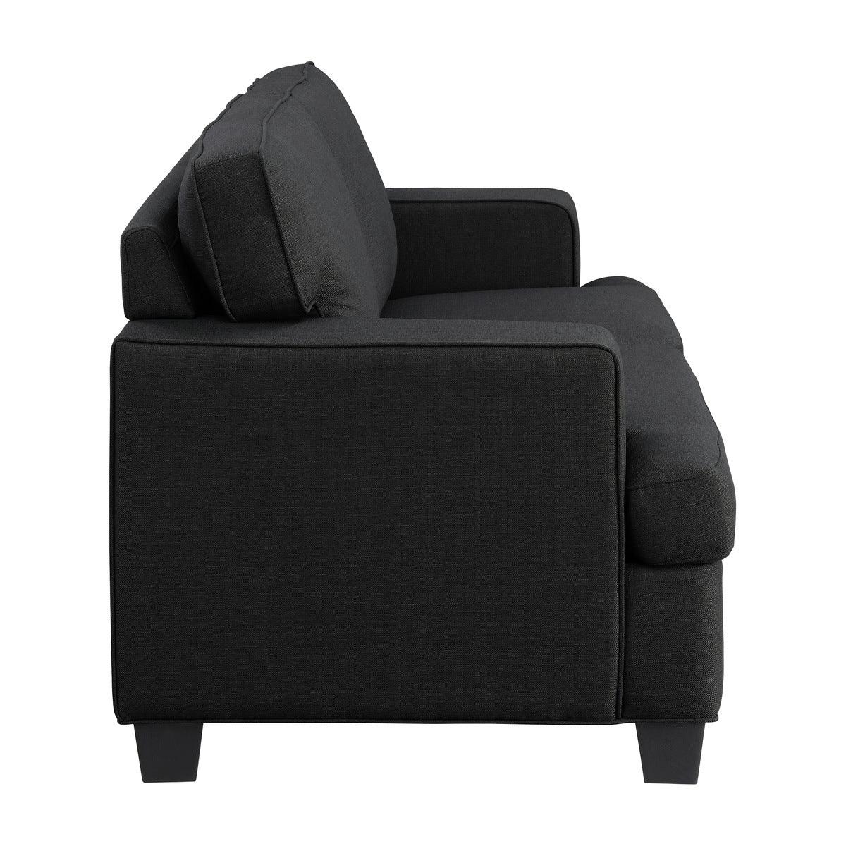 Elmont Black Textured Fabric Loveseat angled side view