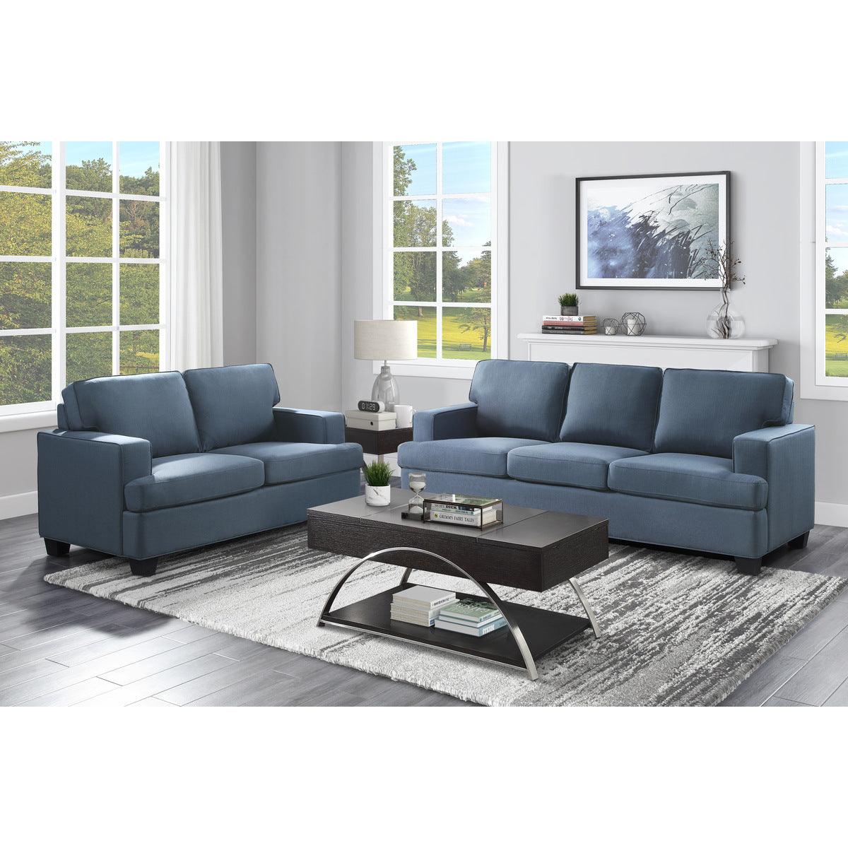 Elmont Blue Fabric Sofa alternate front perspective