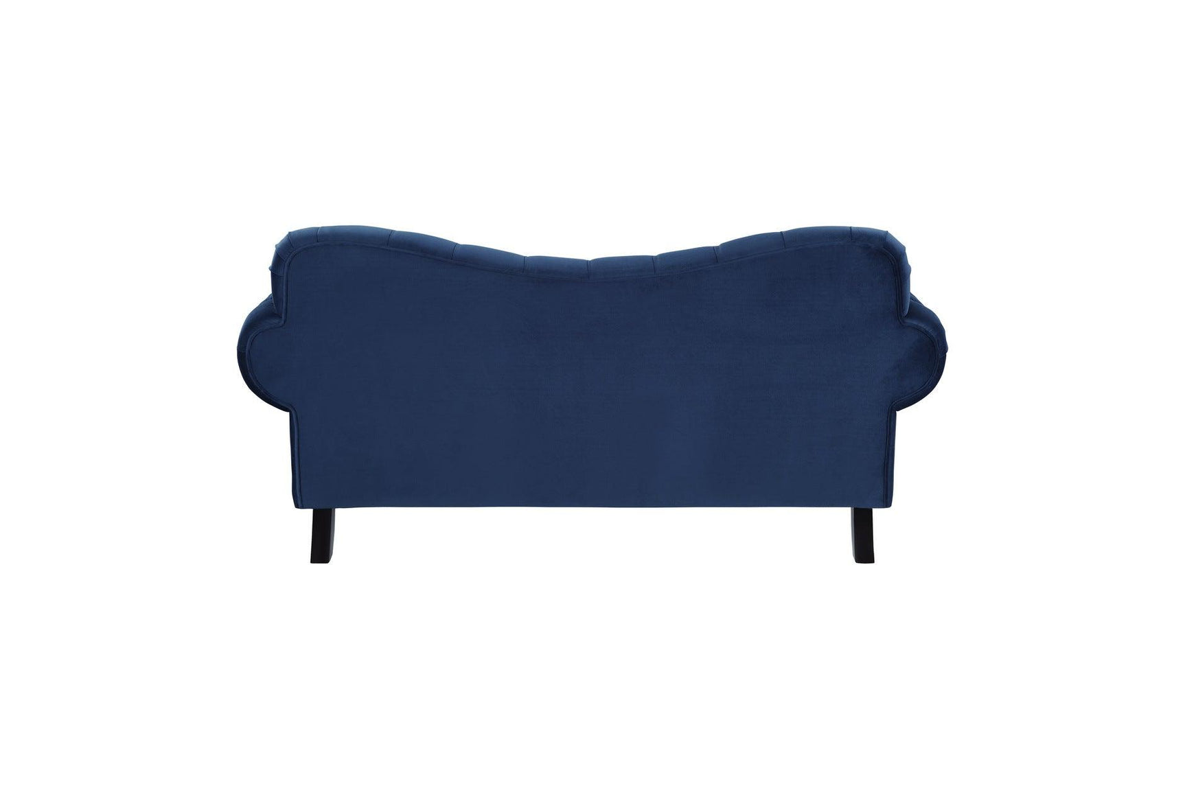 back detail of loveseat in navy velvet