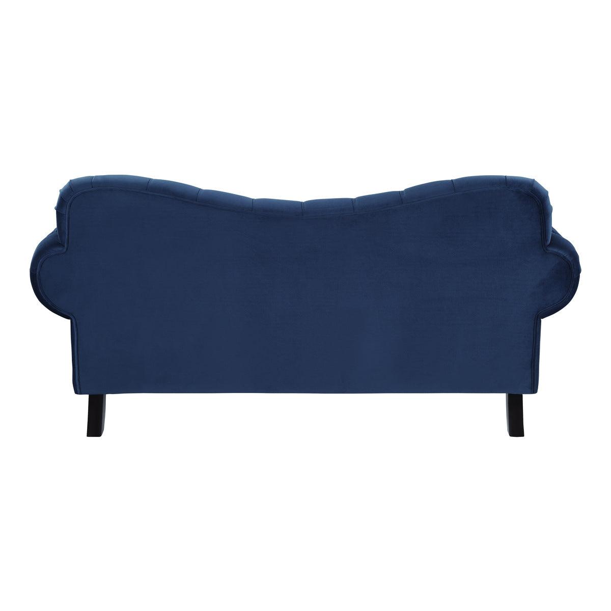 Rosalie Navy Blue Velvet Tufted Loveseat rear view