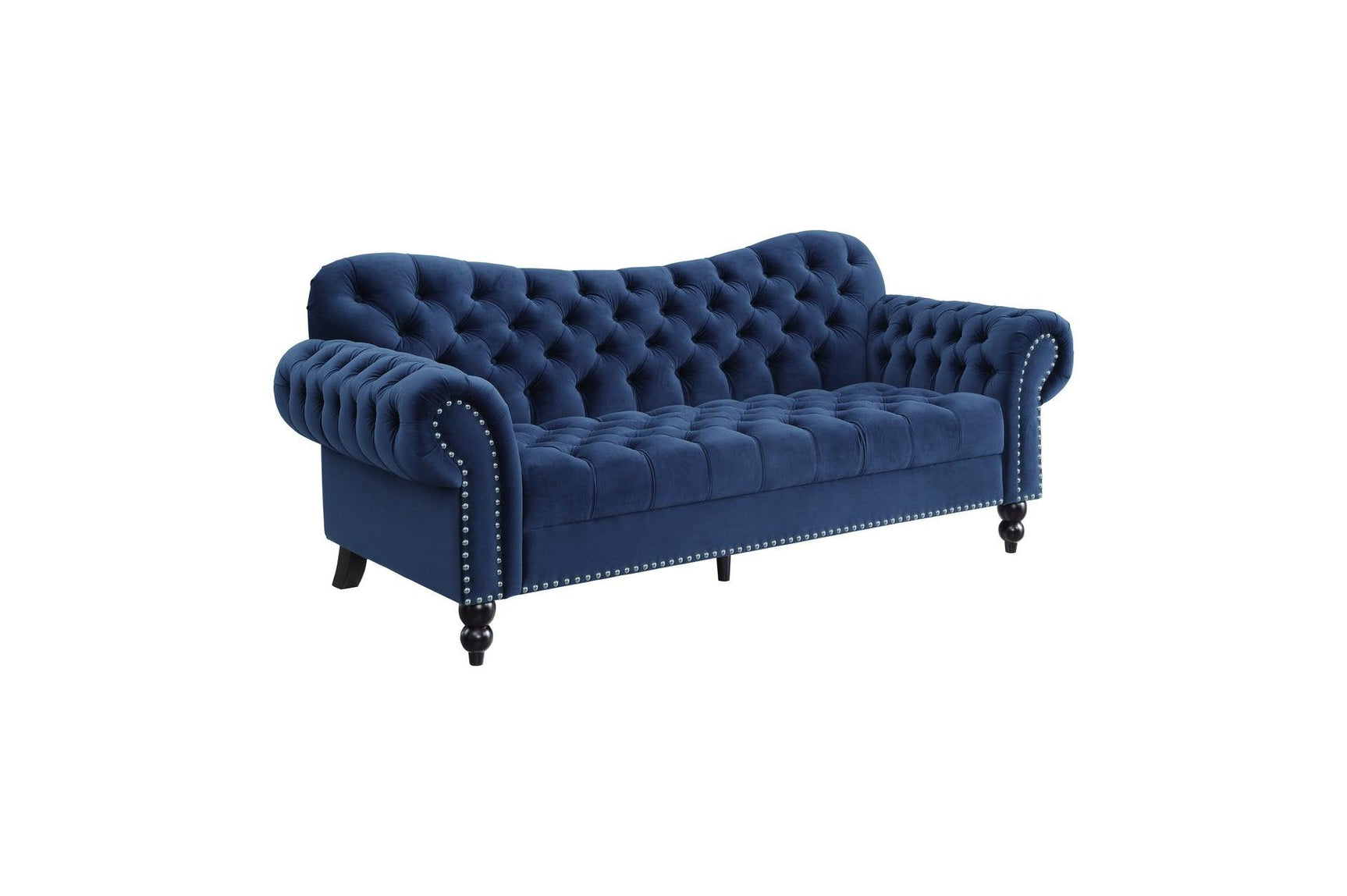 main view of Rosalie Navy Velvet Tufted sofa