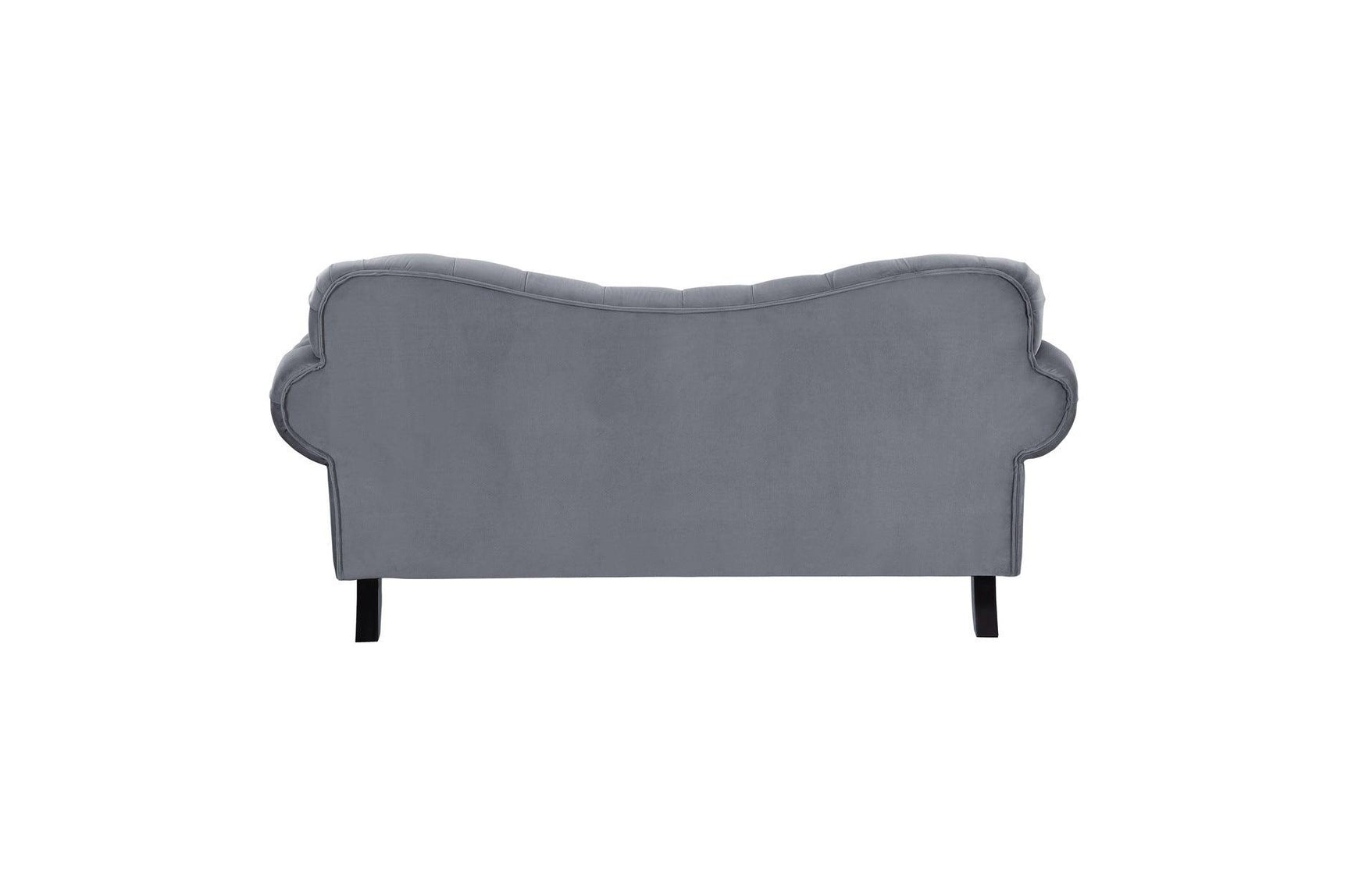 Back view of velvet tufted sofa