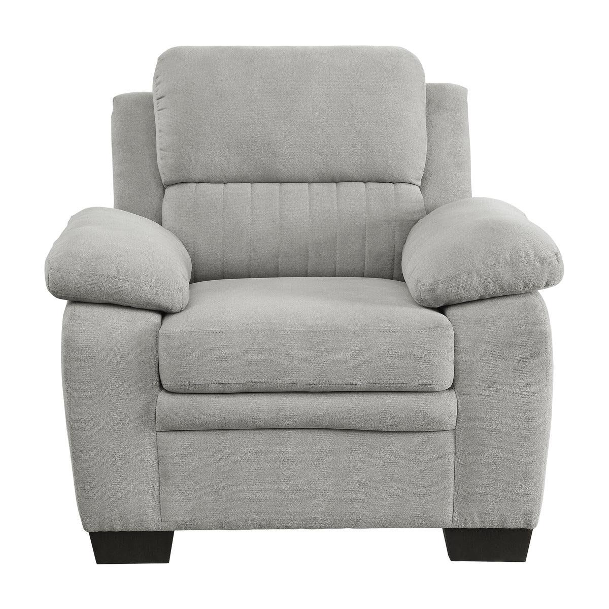 Holleman Gray Upholstered Chair front angle showing textured gray fabric