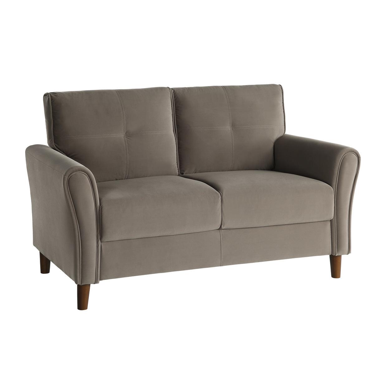 Dunleith Brown Velvet Upholstered Tufted Loveseat side angle