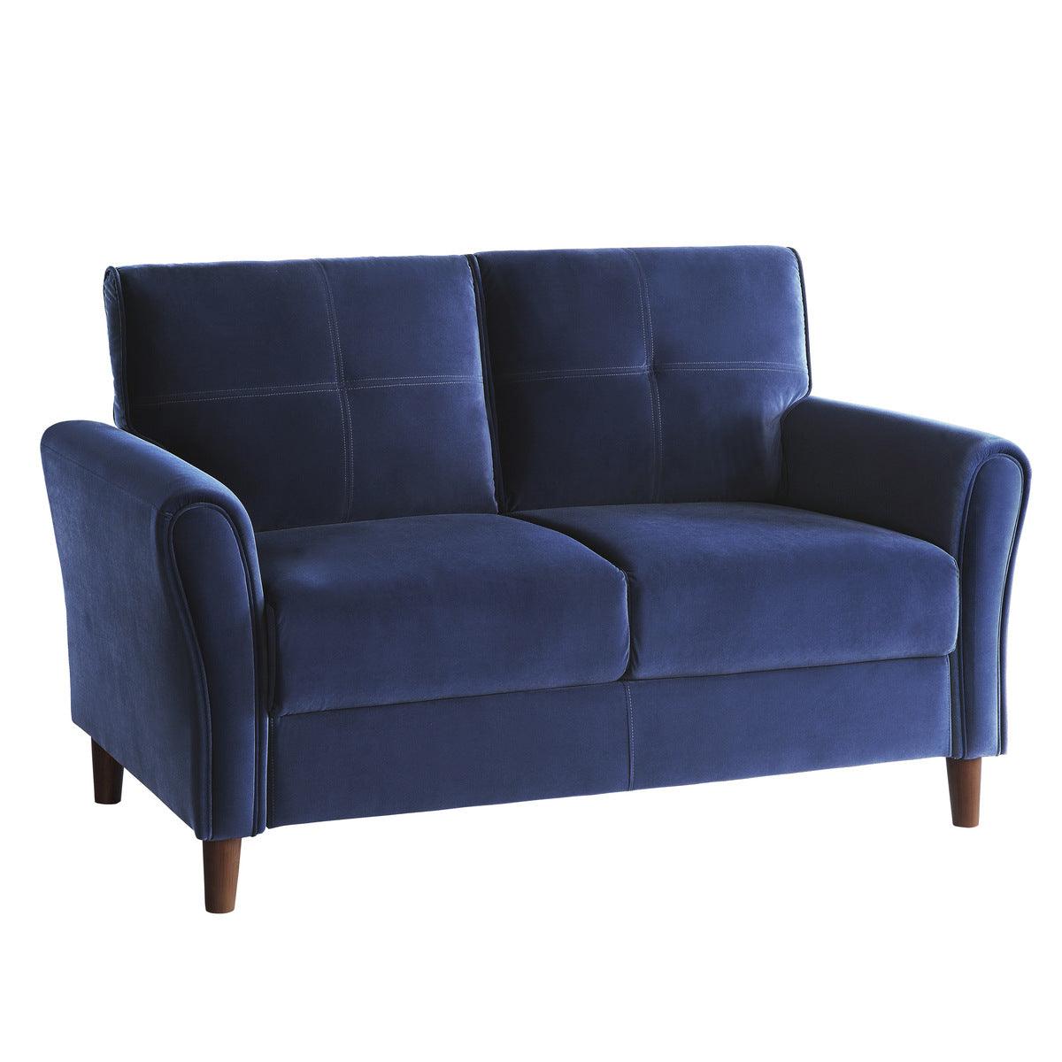 Dunleith Blue Velvet Tufted Loveseat side view