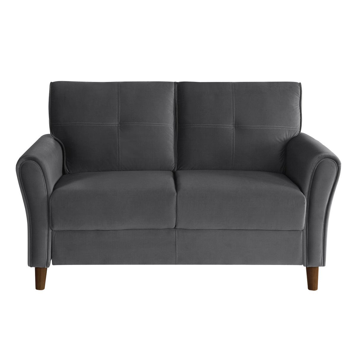 Dunleith Gray Velvet Tufted Loveseat front view