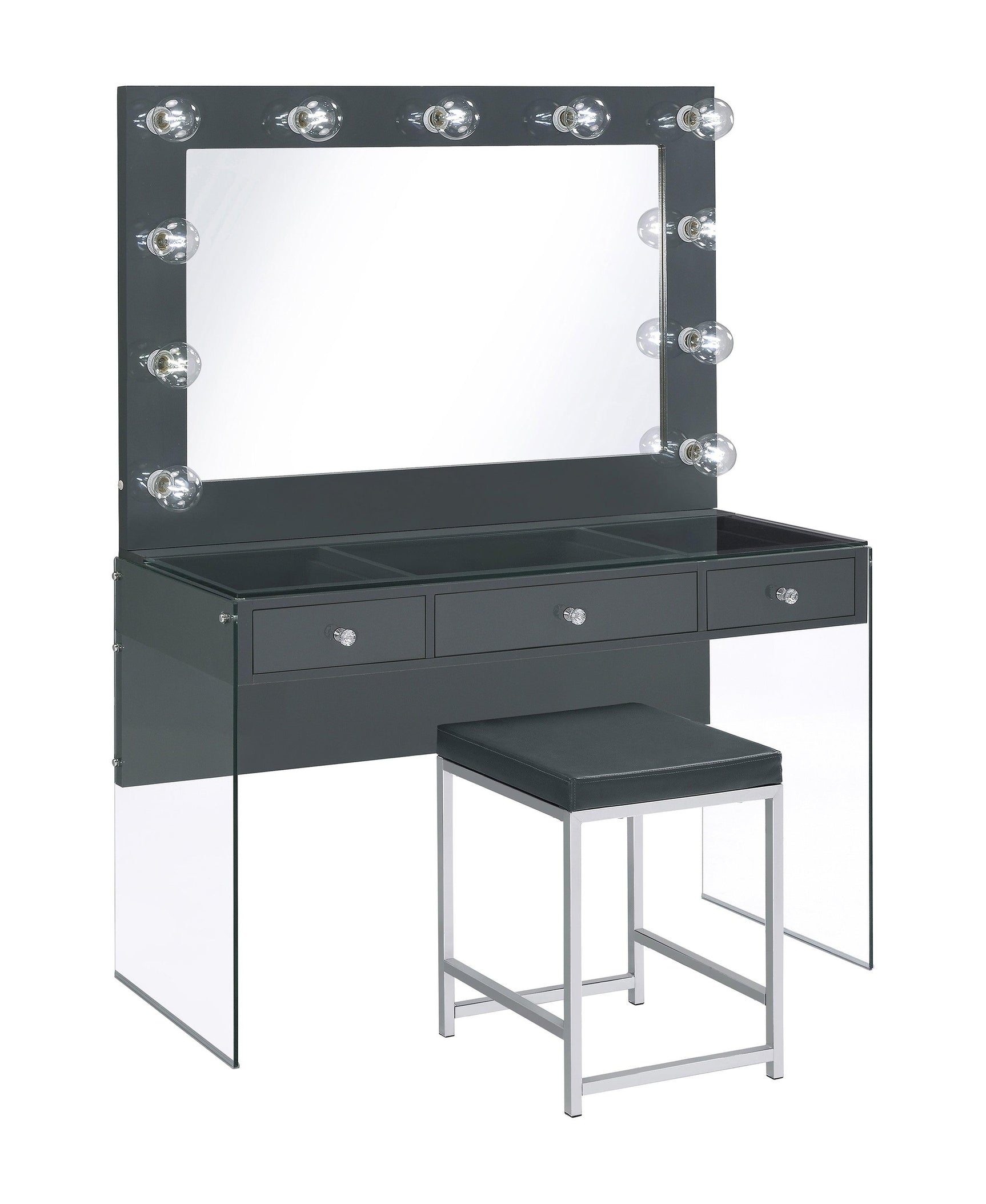 Vanity desk showing soft-close drawer feature