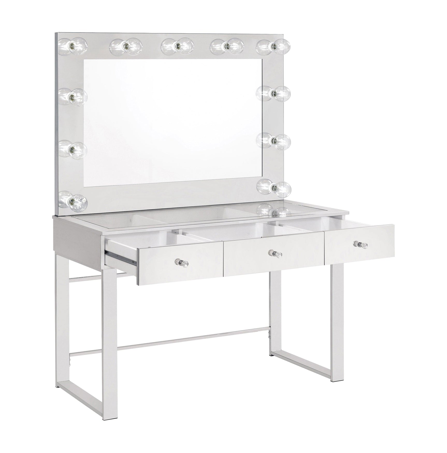 View of three drawers with crystal-like acrylic knobs