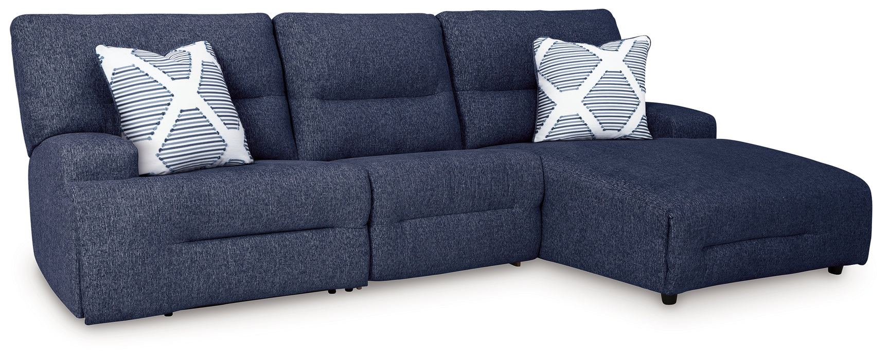Acklen Place Navy 3-Piece Power Reclining Sectional sofa front angle