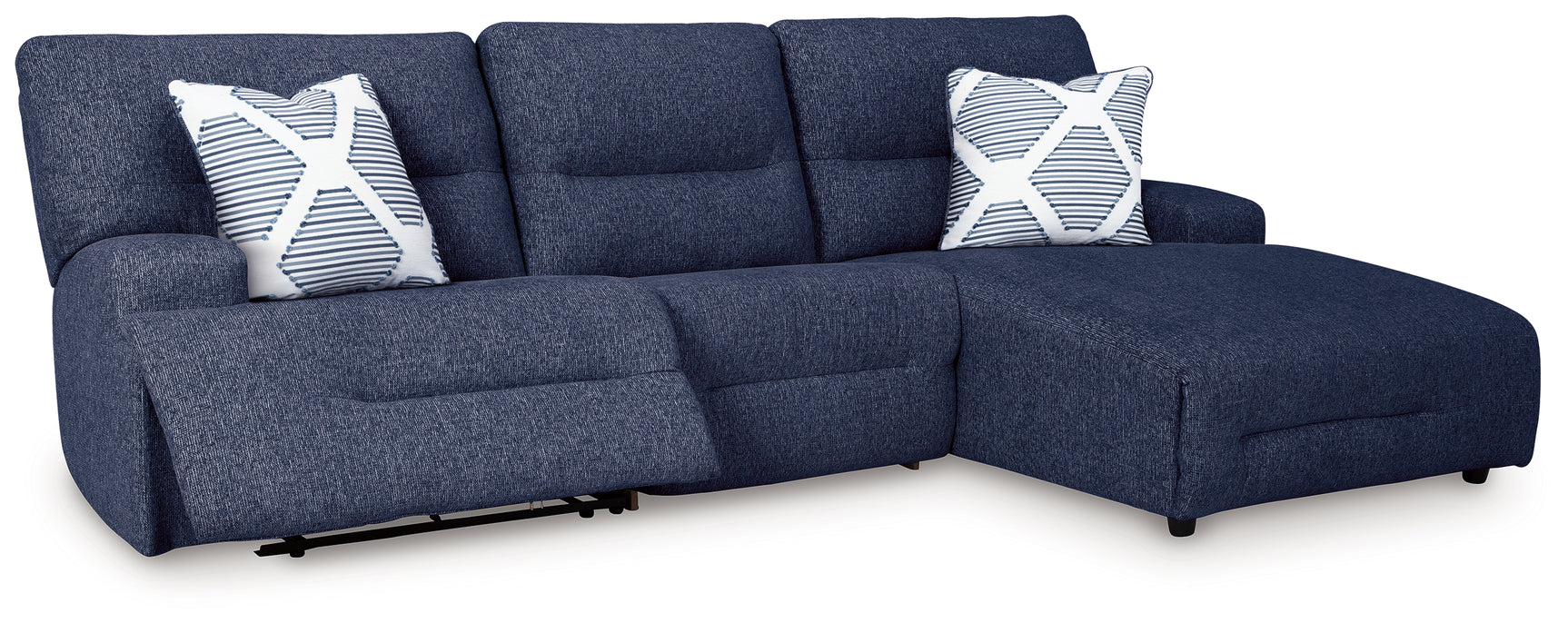 Acklen Place Navy 3-Piece Power Reclining Sectional sofa front angle