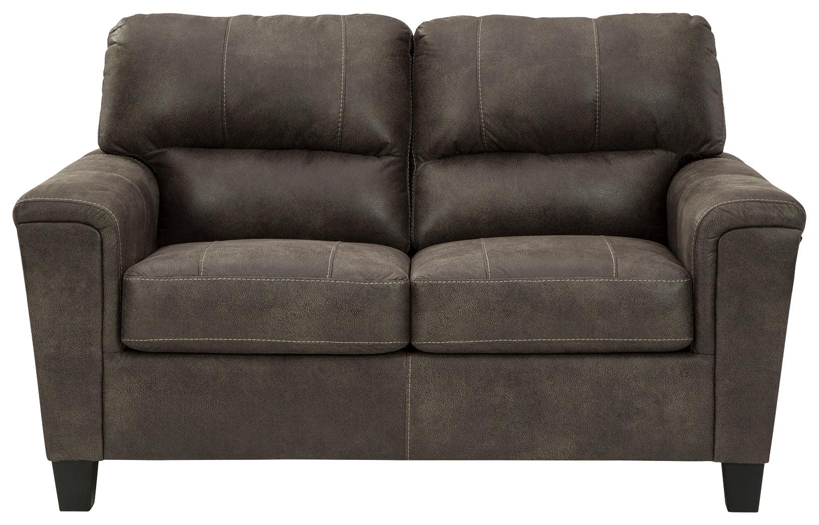 Back view of Navi Smoke Faux Leather Loveseat