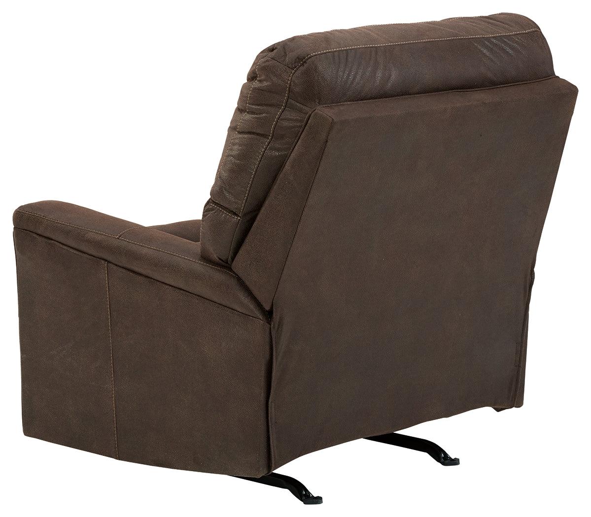 Back reclining view of Navi Smoke Faux Leather Recliner