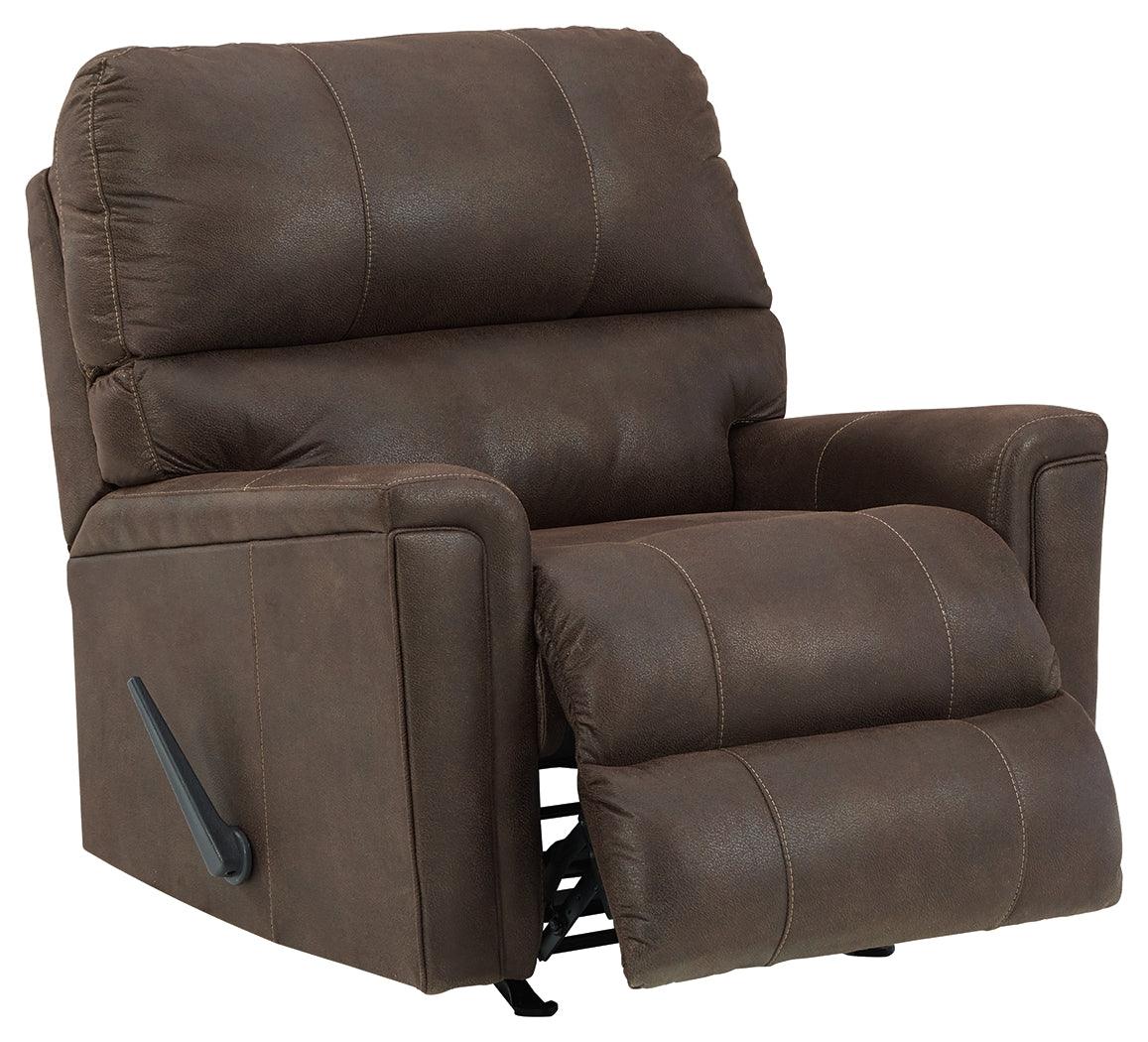 Reclining open angle of Navi Smoke Faux Leather Recliner