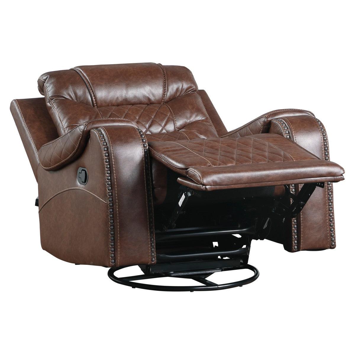 Putnam Brown Microfiber Swivel Glider Reclining Chair fully reclined angle