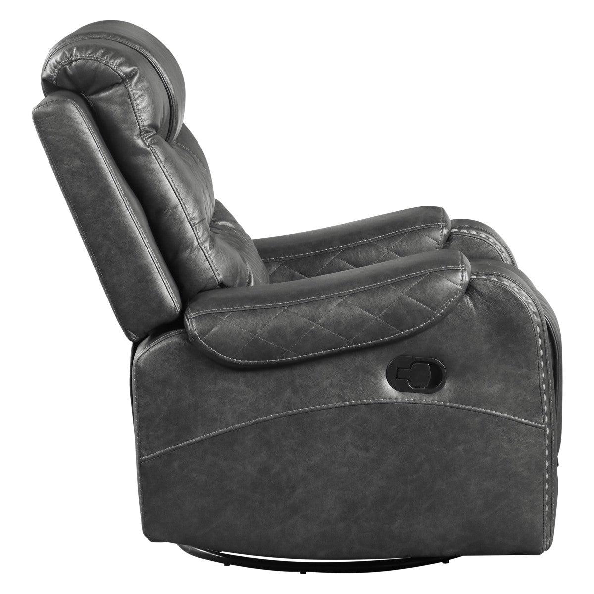 Alternate side view of Putnam Gray swivel glider reclining chair
