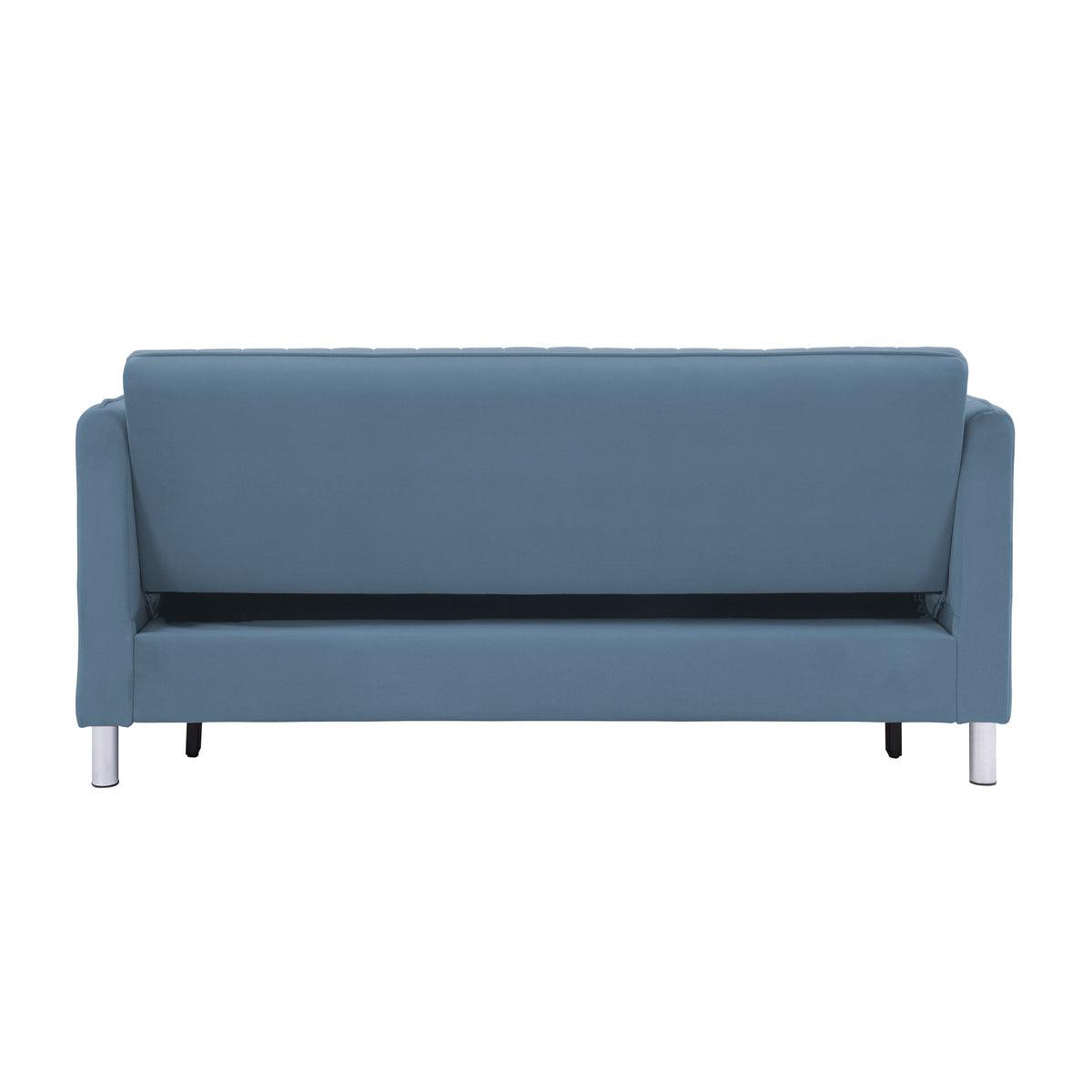 Greenway Blue Velvet Convertible Studio Sofa with Pull-Out Bed back view