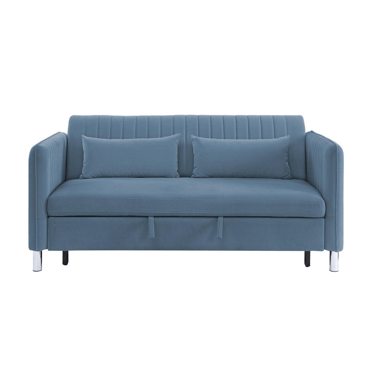 Greenway Blue Velvet Convertible Studio Sofa with Pull-Out Bed front view