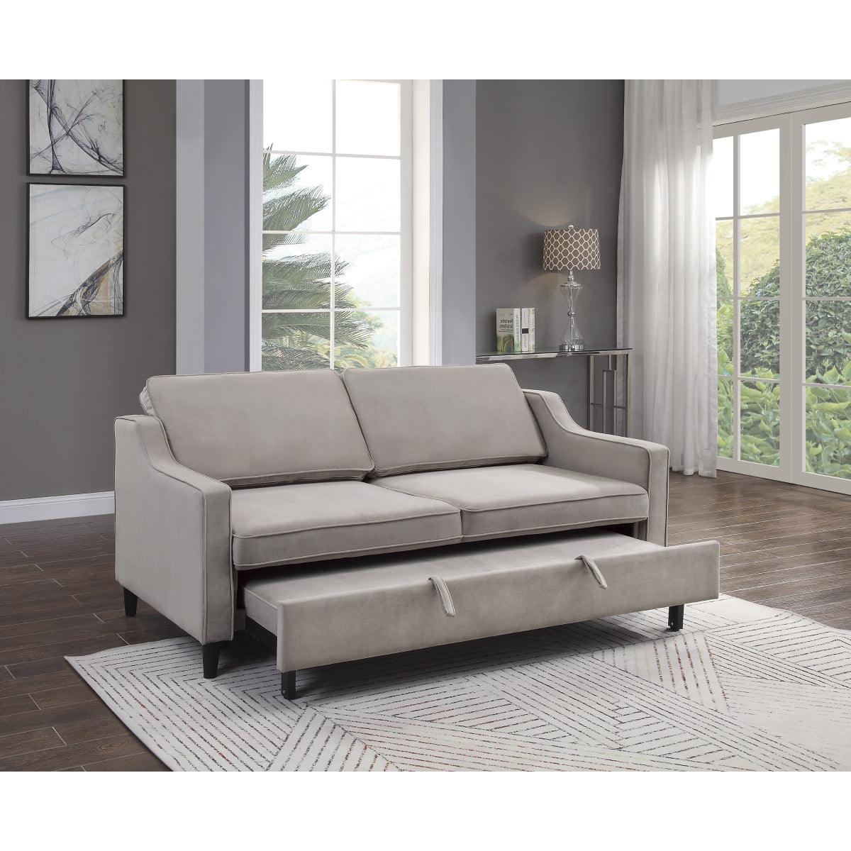 bedroom view of Adelia Cobblestone Velvet Convertible Sofa With Pull out Bed bed