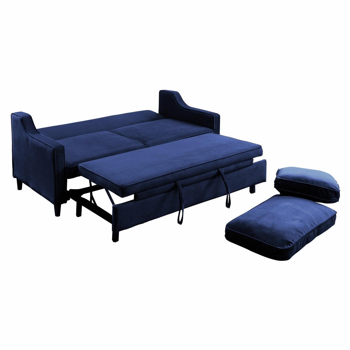 Side angle showing velvet upholstery on Adelia convertible sofa