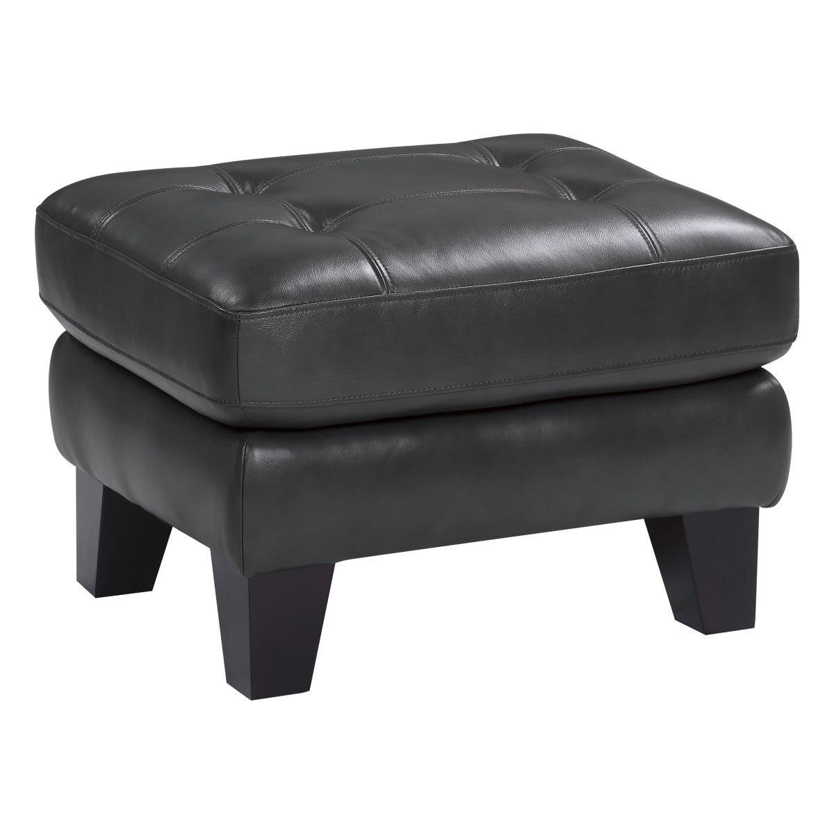Spivey Dark Gray Leather and Faux Leather Ottoman side view