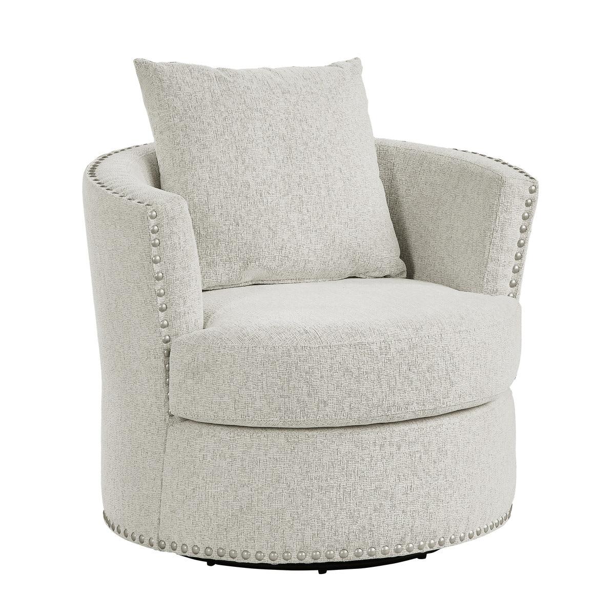Morelia Beige Chenille Fabric Swivel Accent Chair side angle