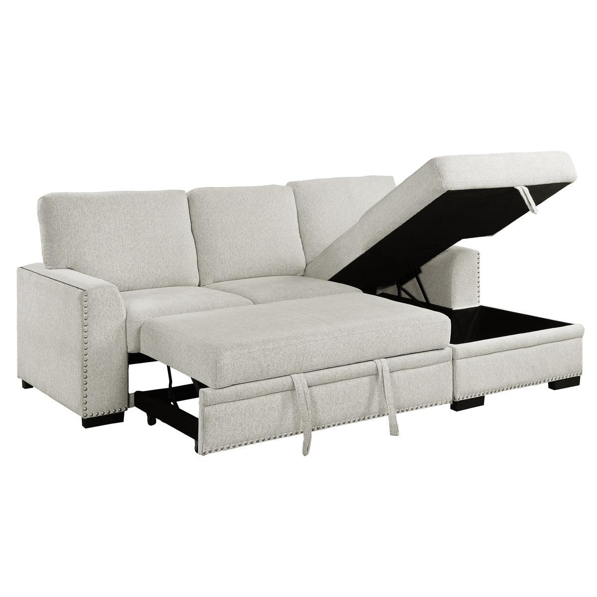 Open pull-out bed view of Morelia Beige Sectional Sofa