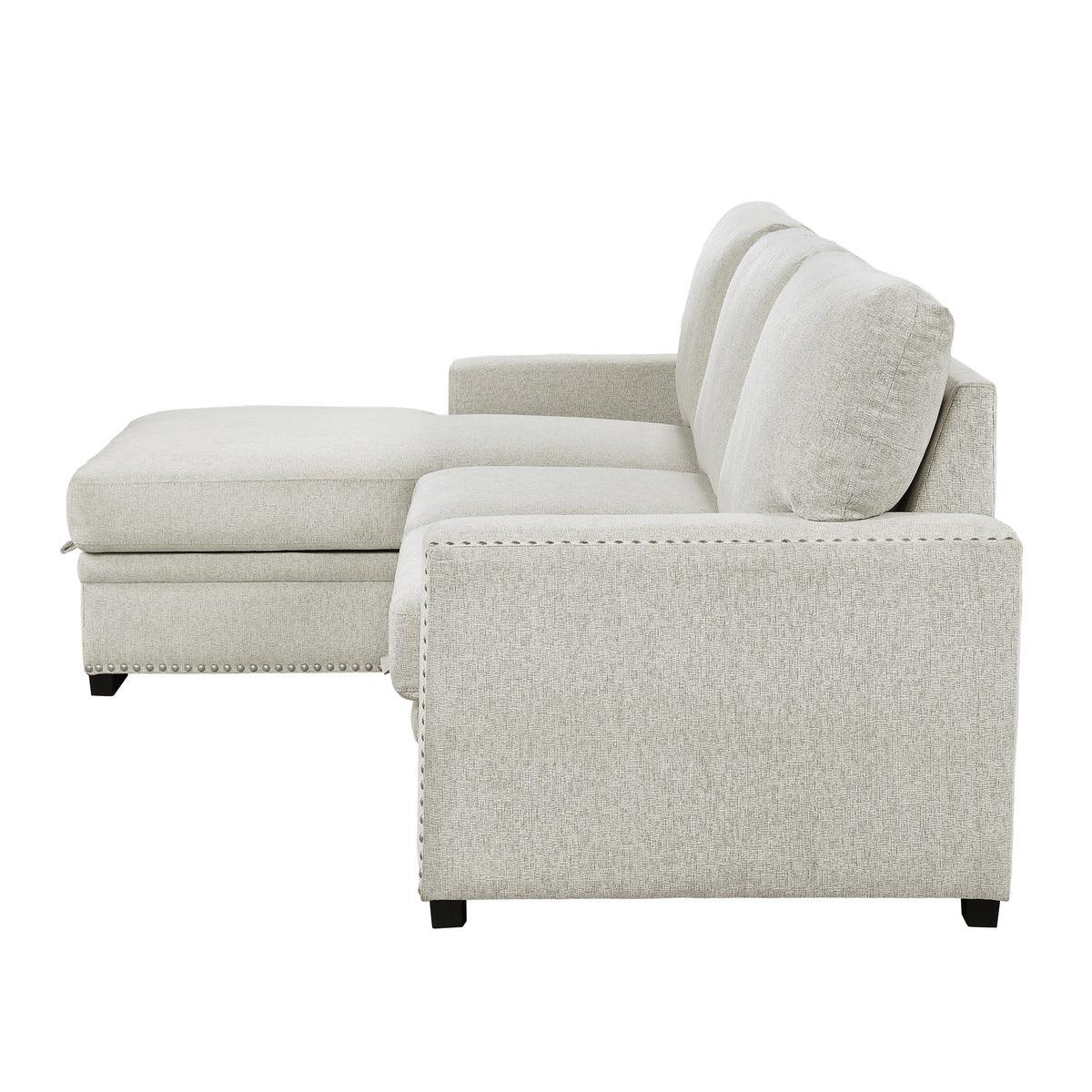 Living room presentation of Morelia Beige Fabric sectional with chaise