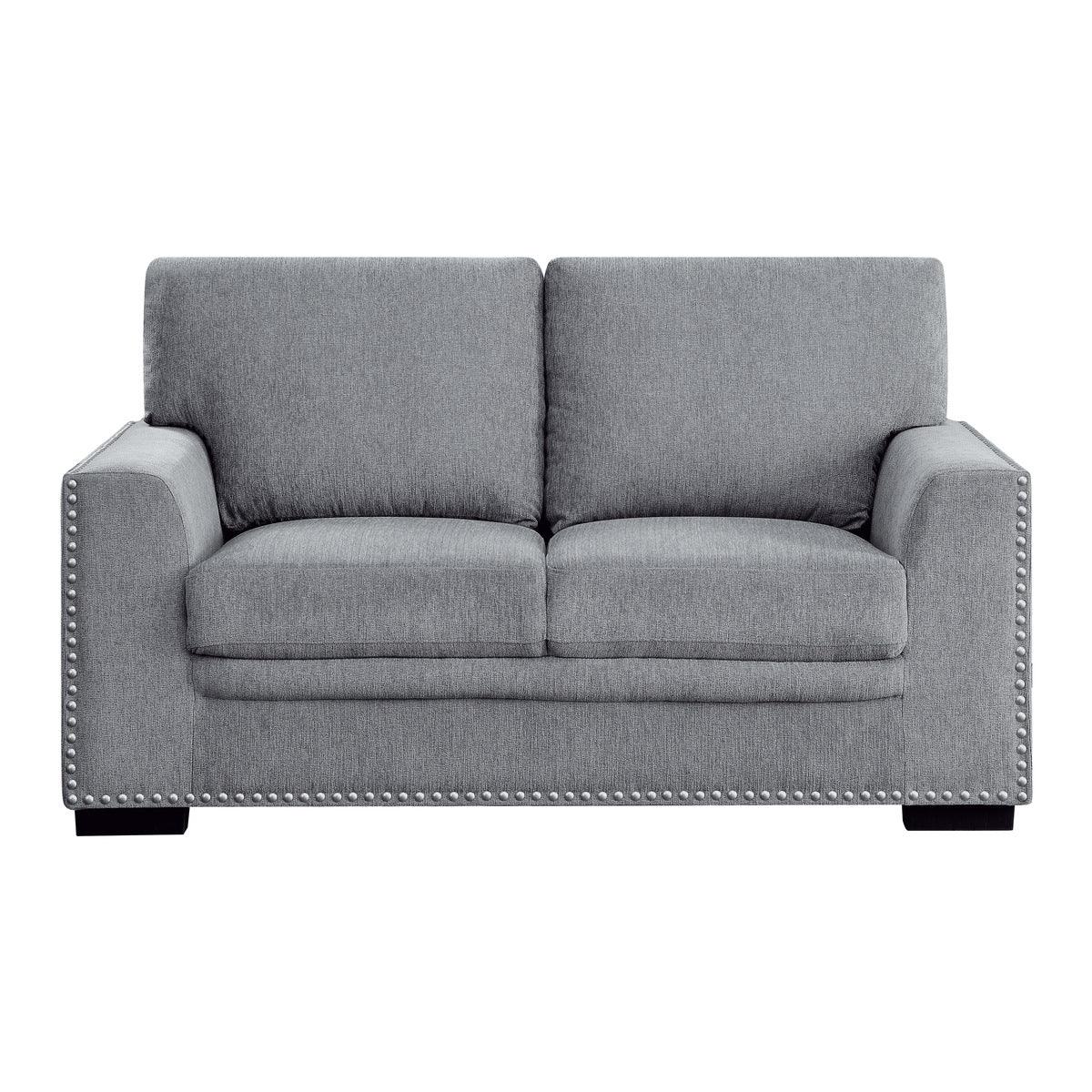 Morelia Gray chenille fabric upholstered loveseat front view