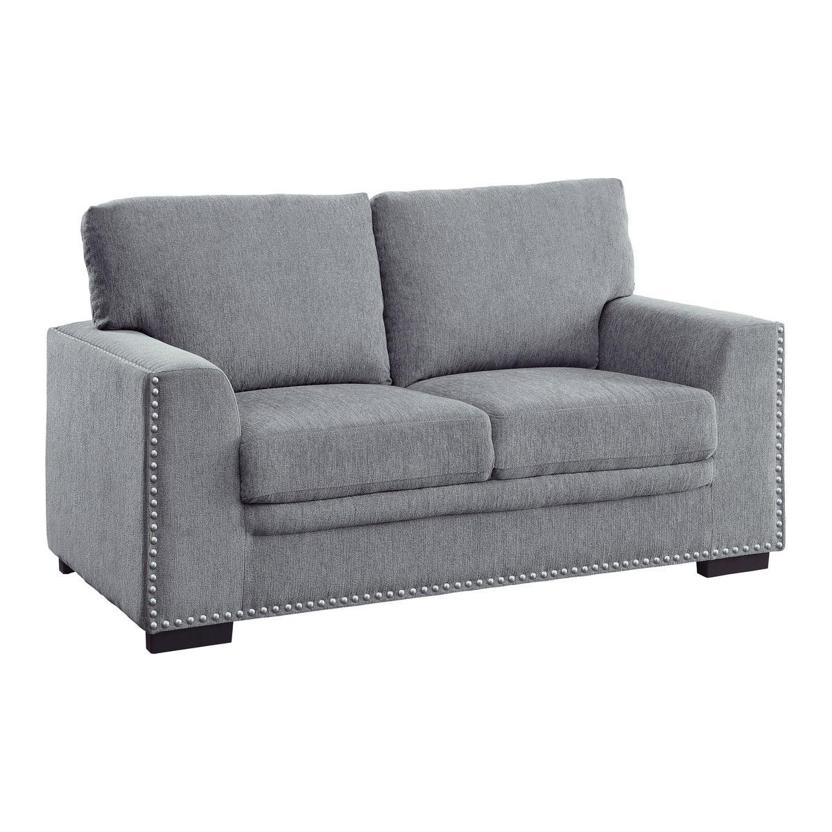 Side view of Morelia Gray chenille fabric loveseat