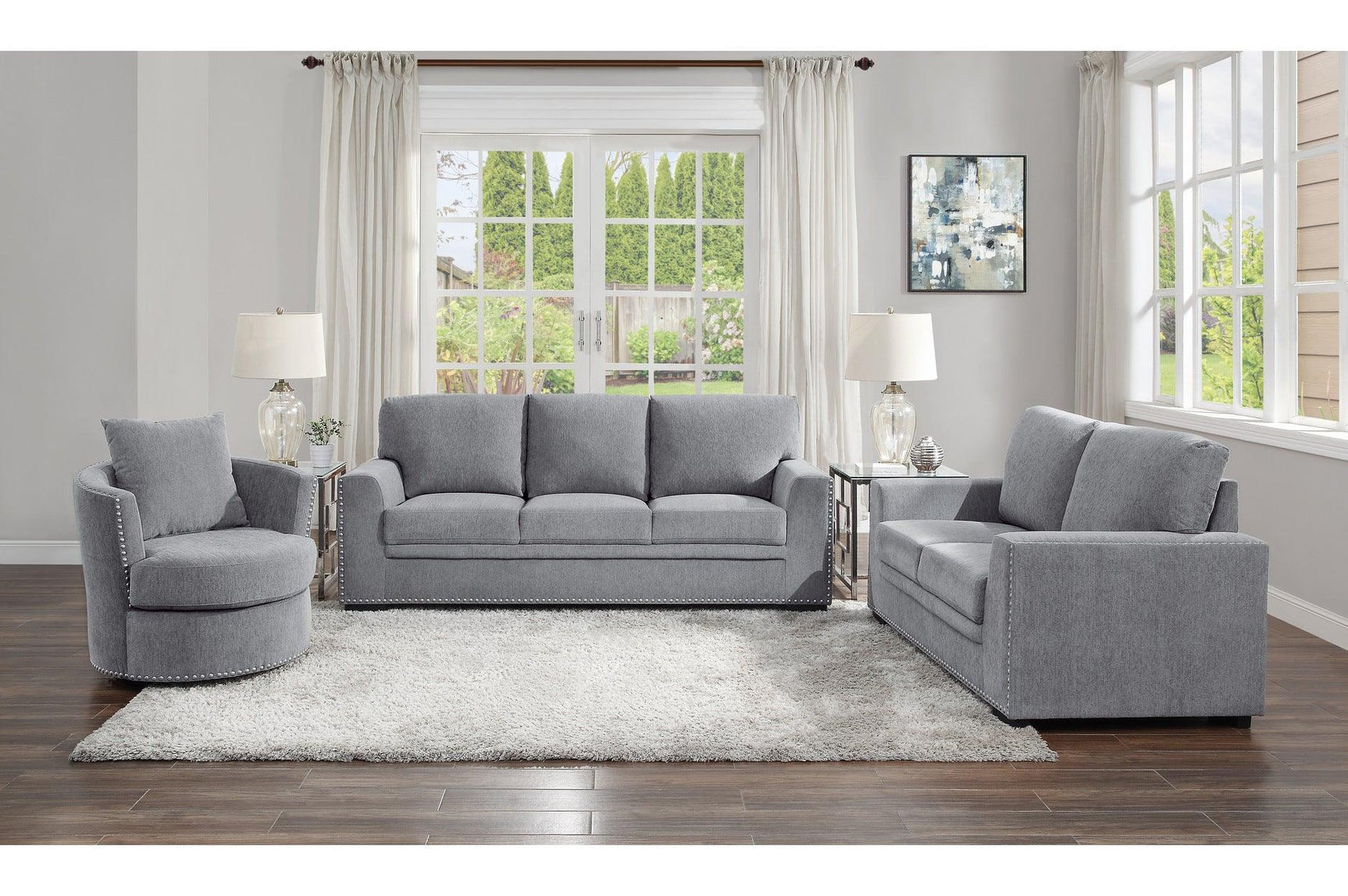 Side view of Morelia dark gray fabric living room set