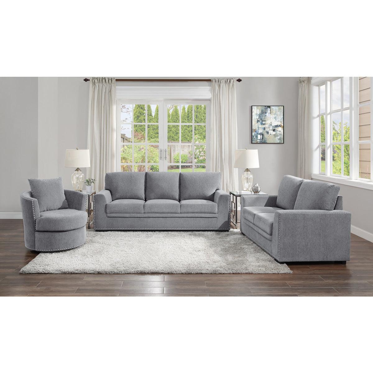 Morelia Gray Chenille Fabric Swivel Chair angled seating