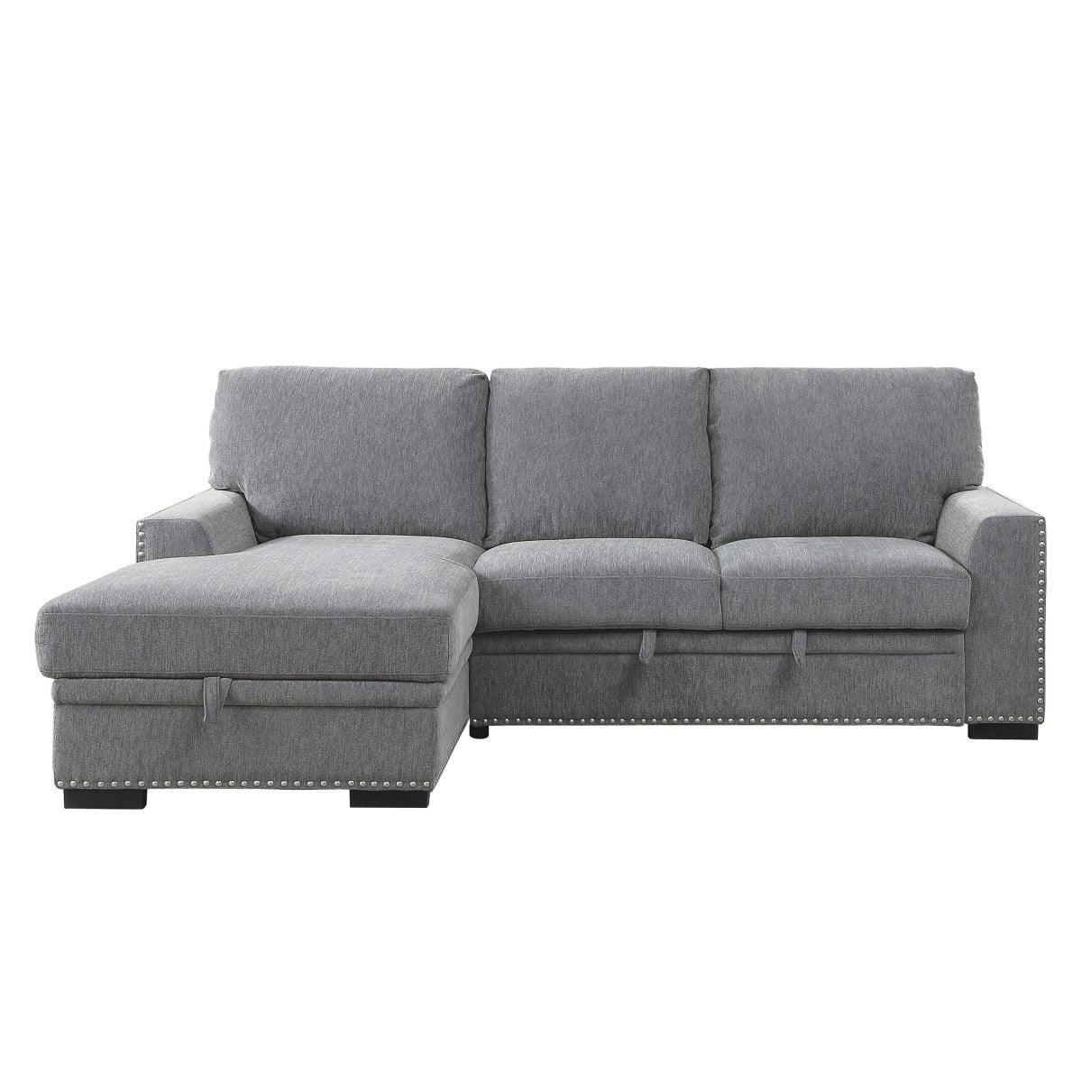 Morelia gray fabric sectional sofa front view with left chaise
